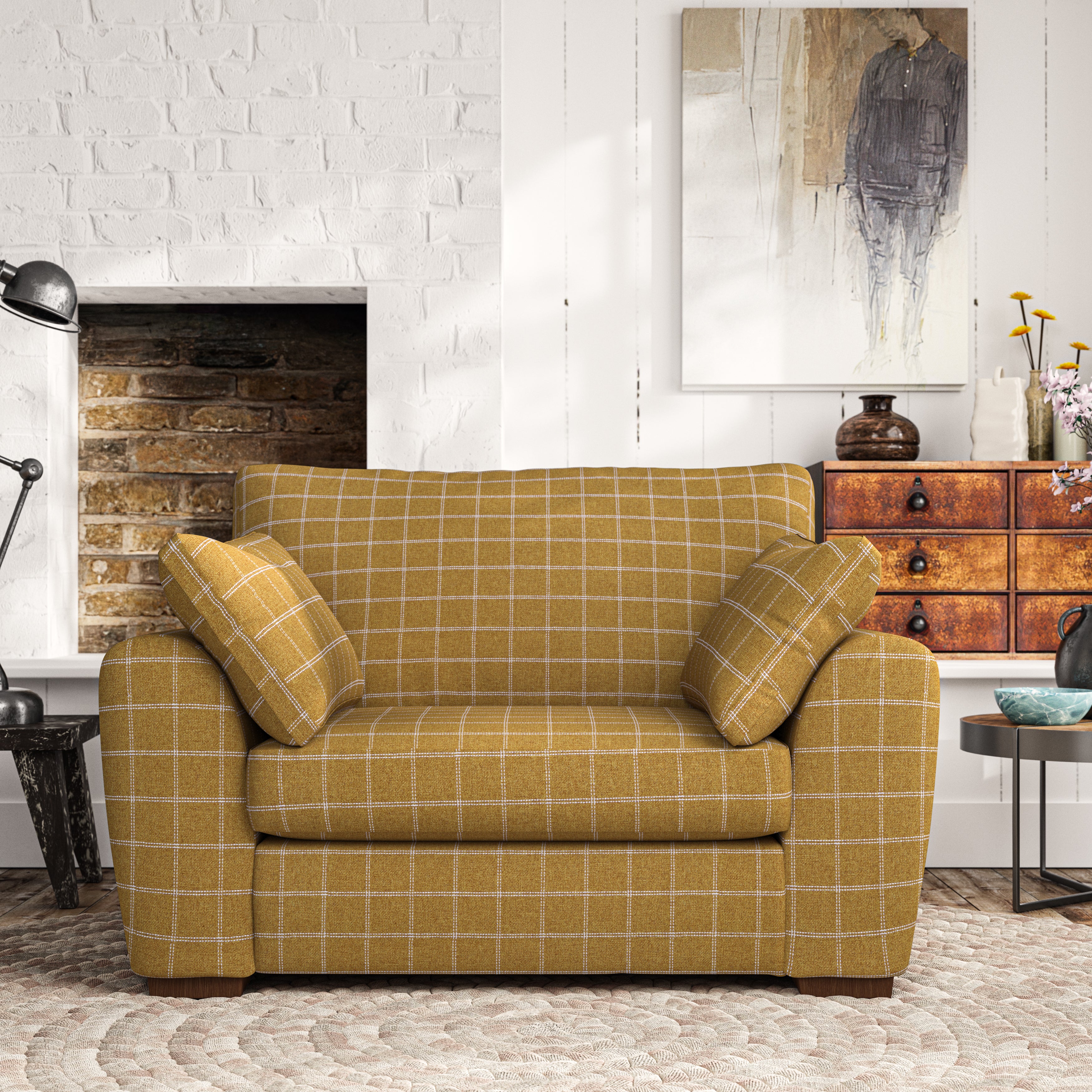 Madison Snuggle Chair Check Ochre