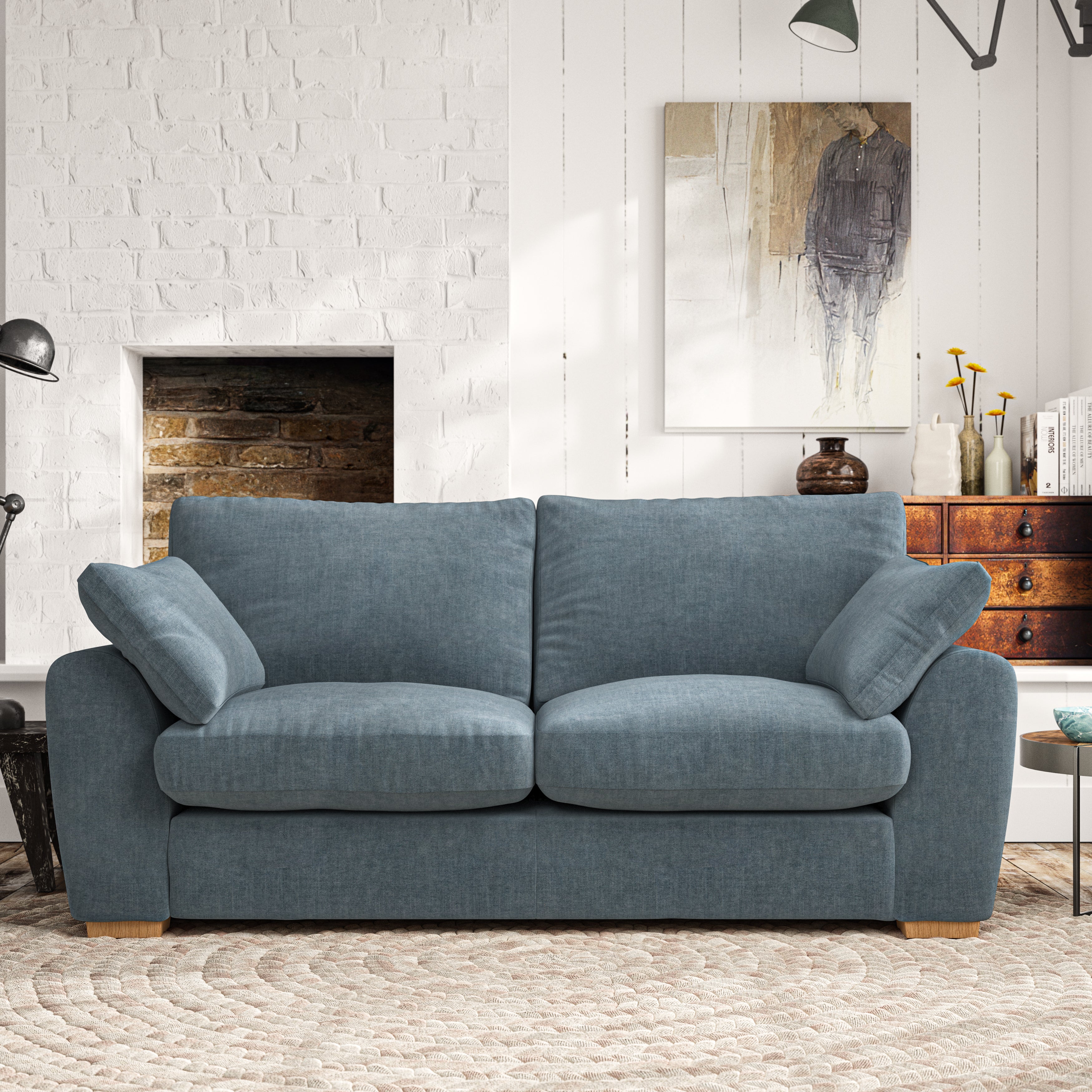 Madison 3 Seater Sofa Tonal Plush Chenille Aqua