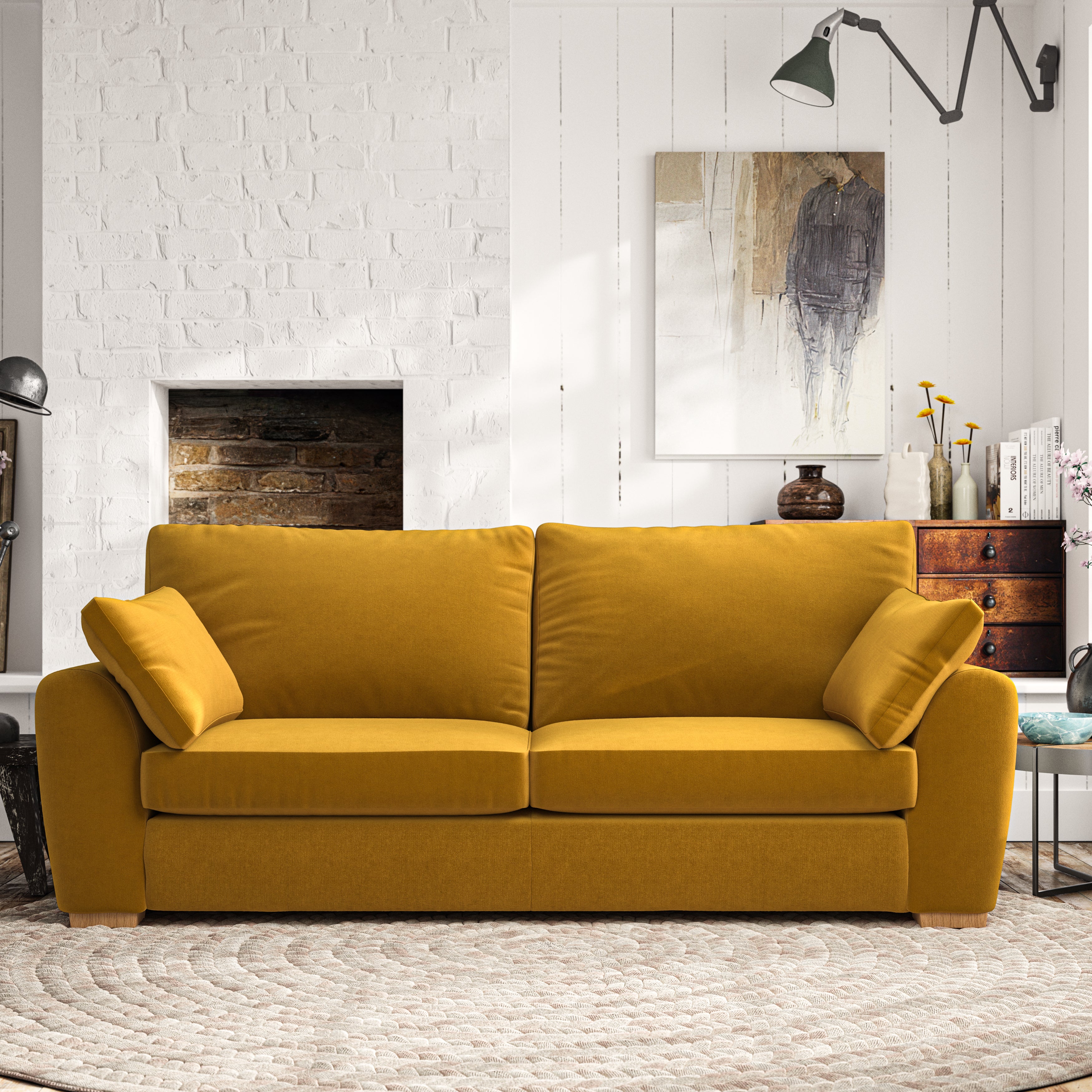 Madison Large 3 Seater Sofa House Velvet Amber Gold