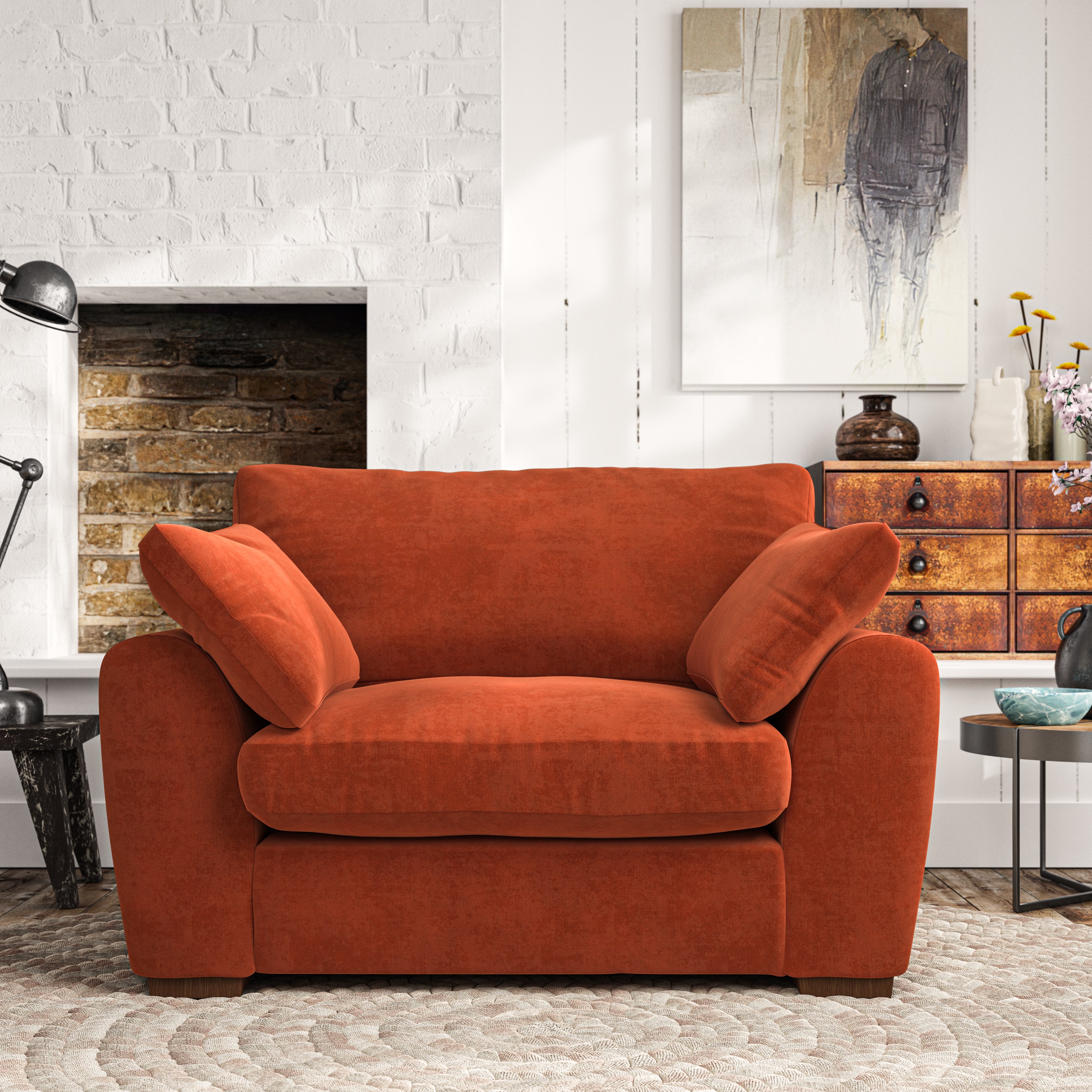 Madison Snuggle Chair Luxury Velvet Orange Umber