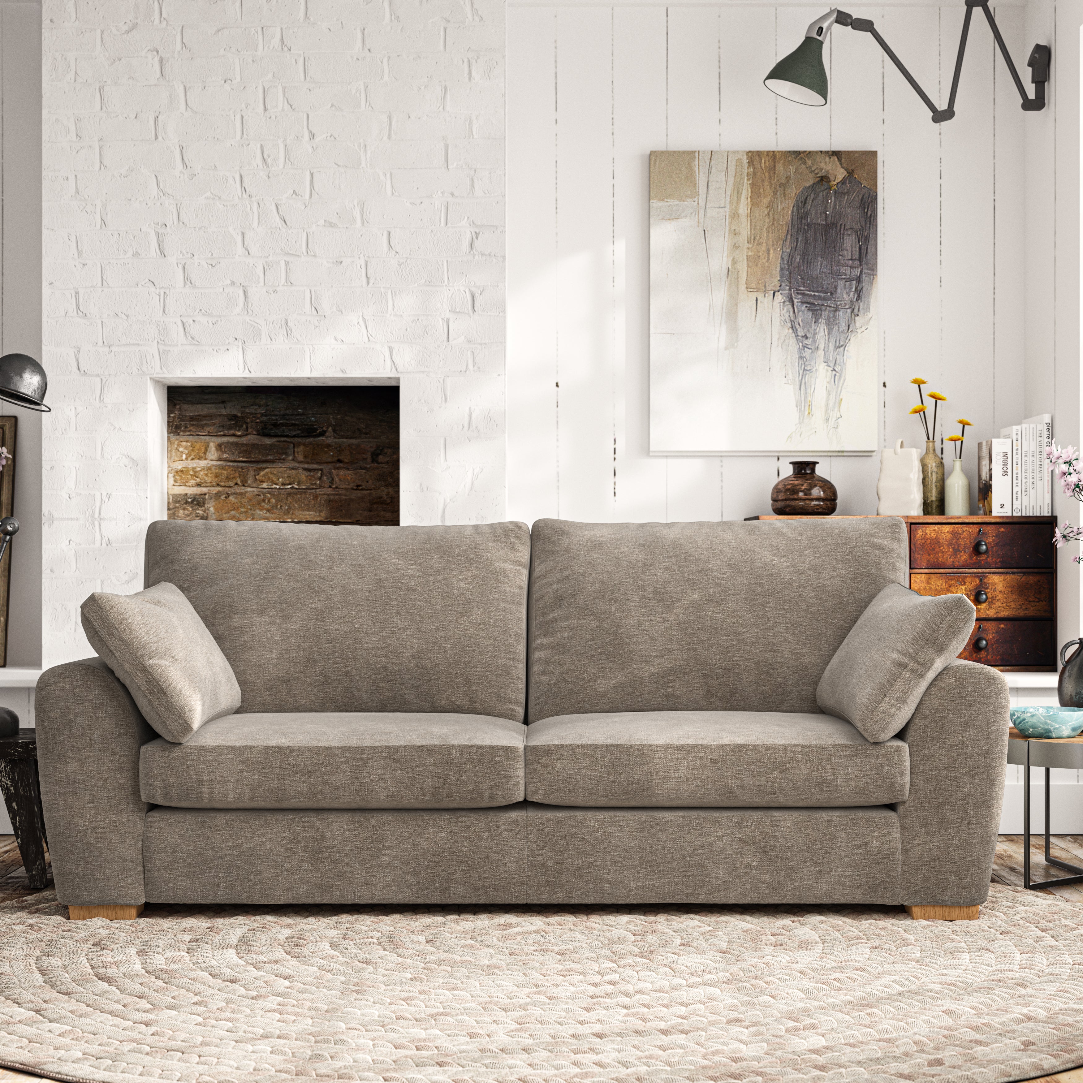 Madison Large 3 Seater Sofa Luxury Chenille Mushroom