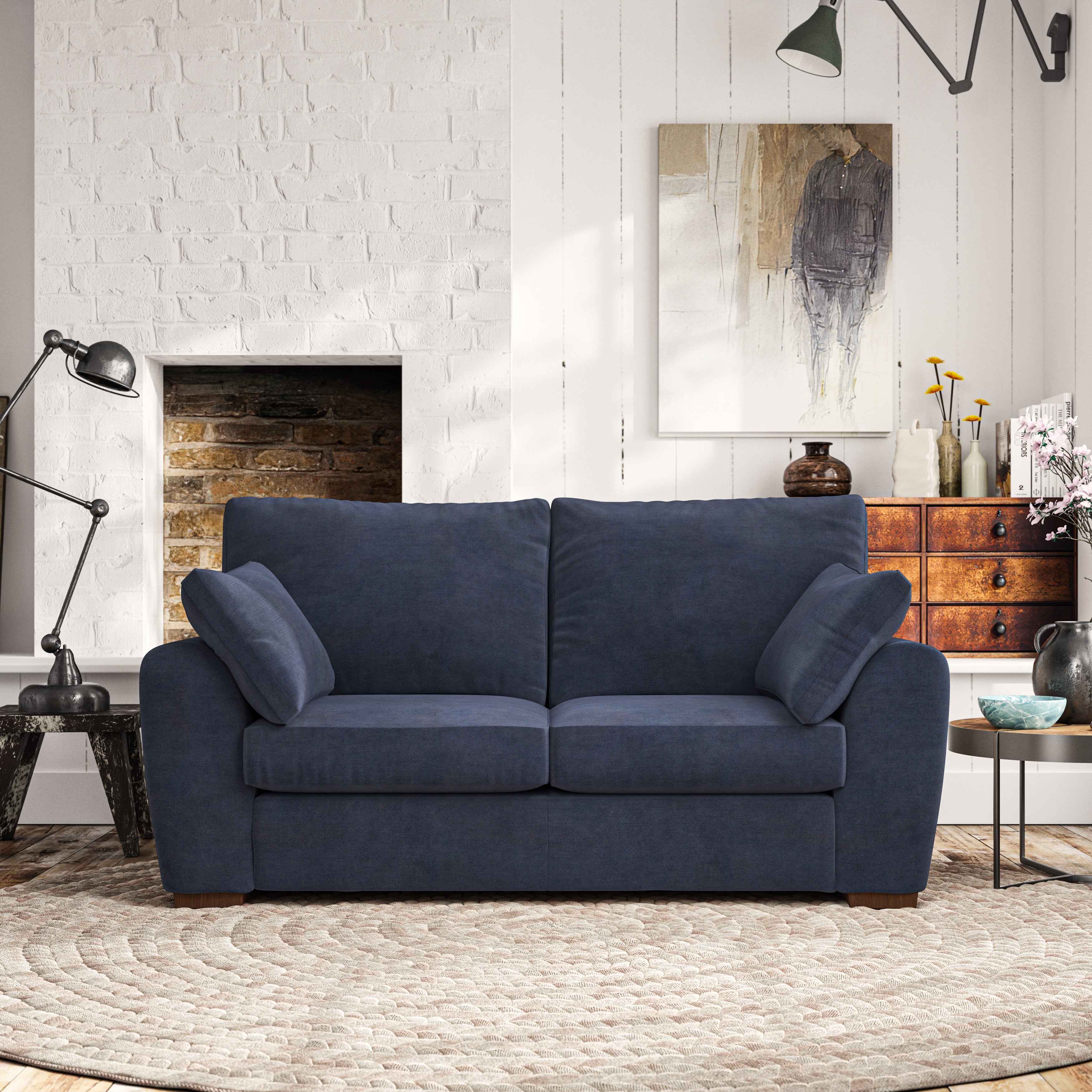 Madison Large 2 Seater Sofa Aqua Clean Chenille Navy