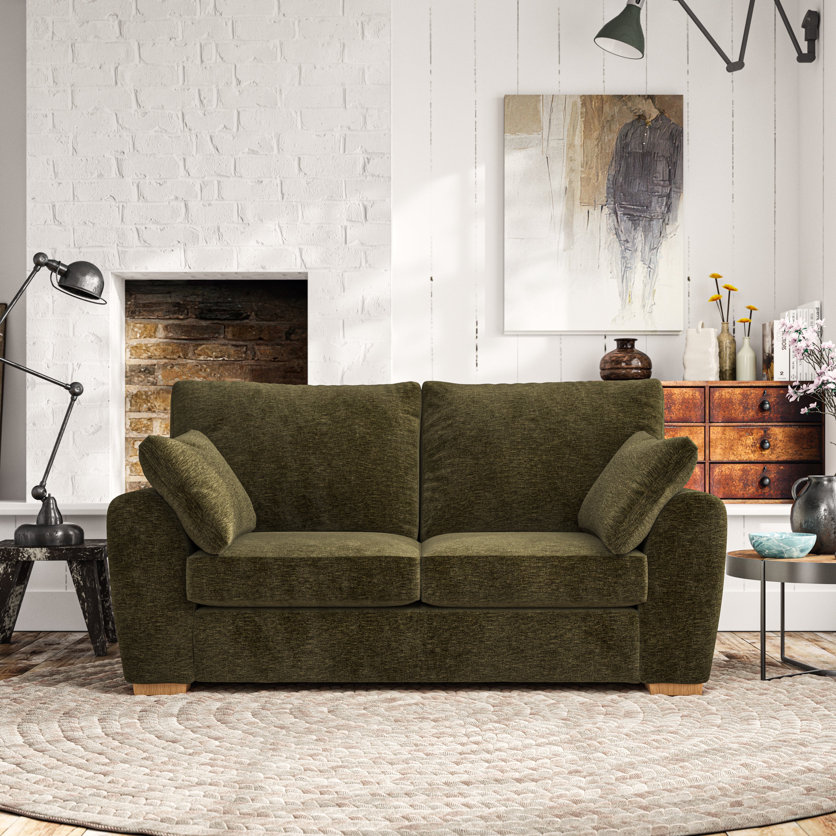 Madison Large 2 Seater Sofa Luxury Chenille Olive