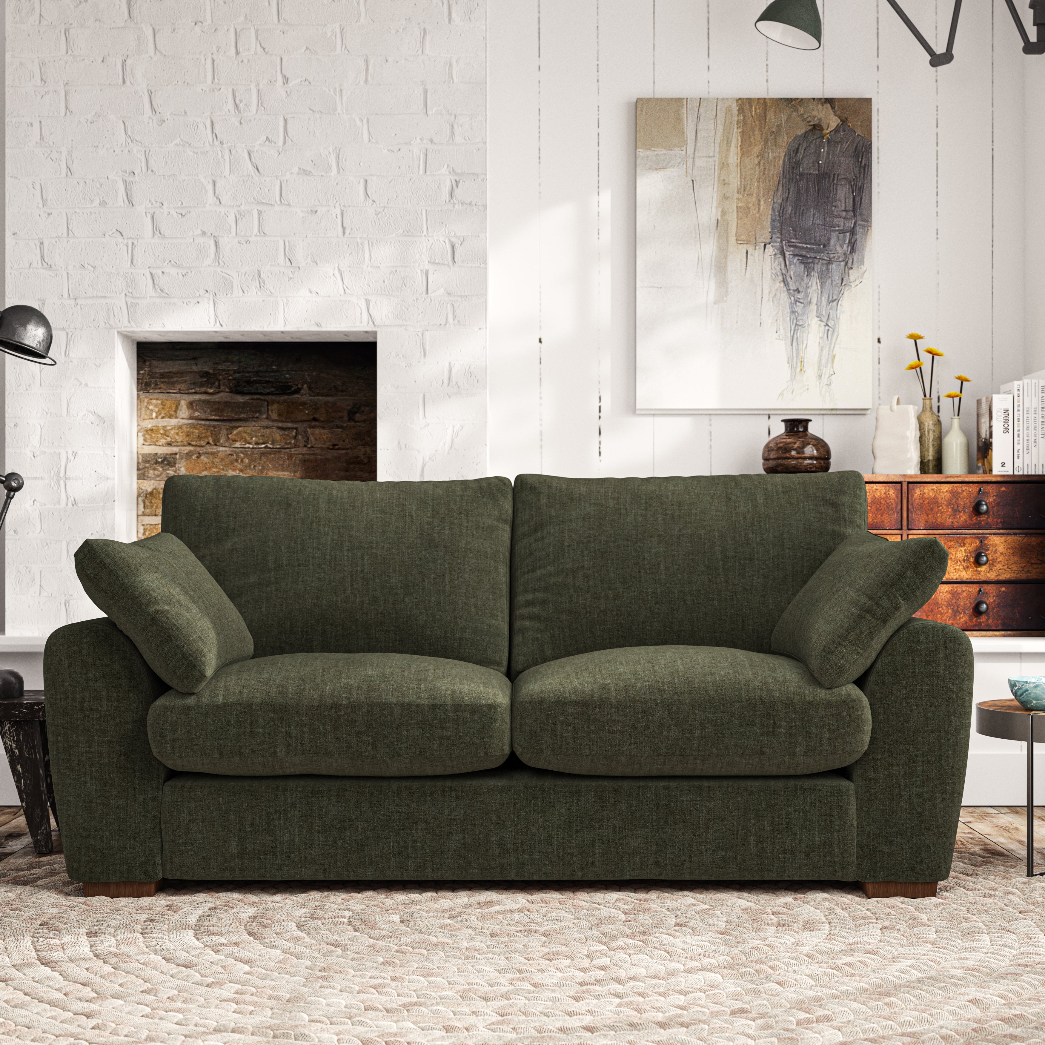 Madison 3 Seater Sofa Tonal Plush Chenille Rich Green