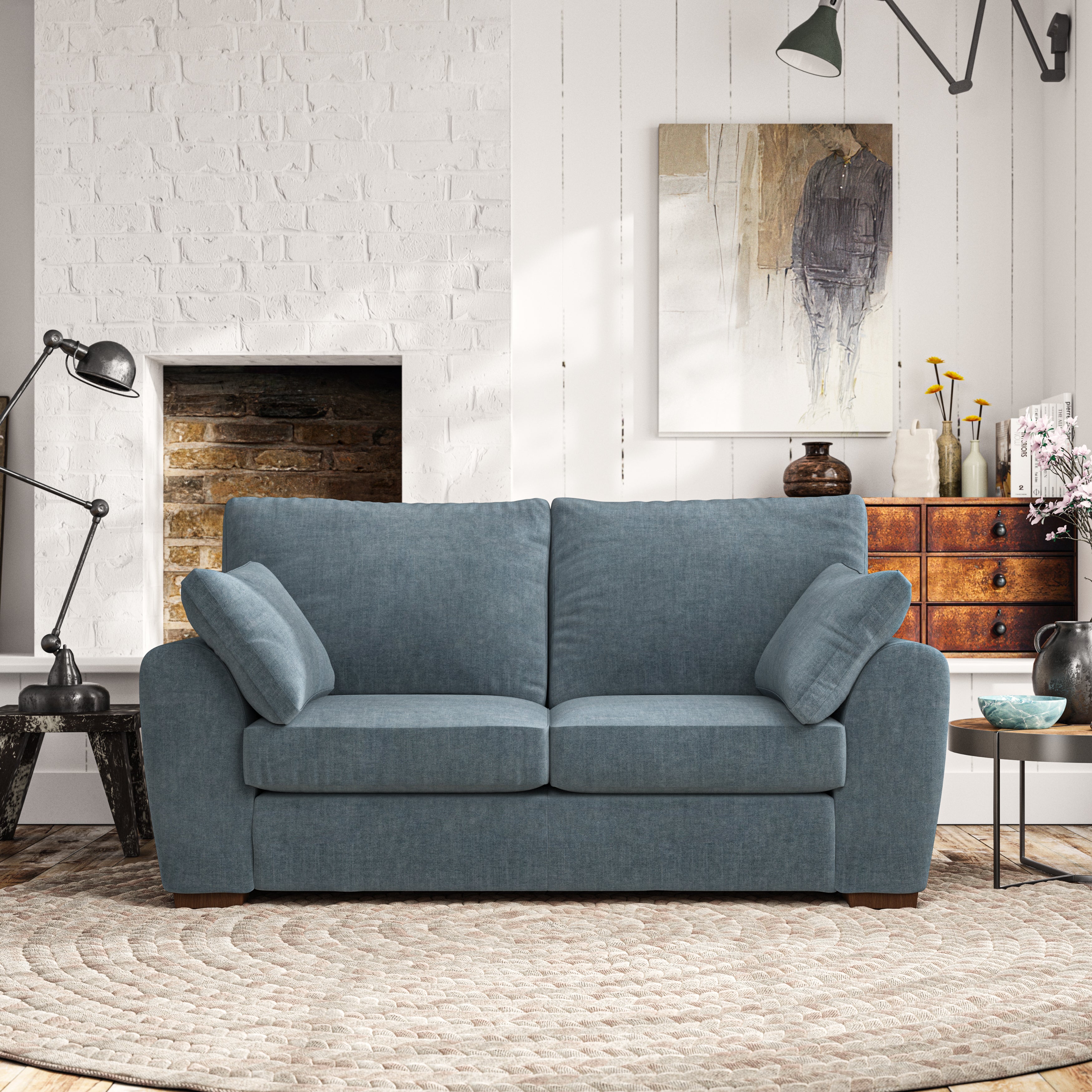 Madison Large 2 Seater Sofa Tonal Plush Chenille Aqua