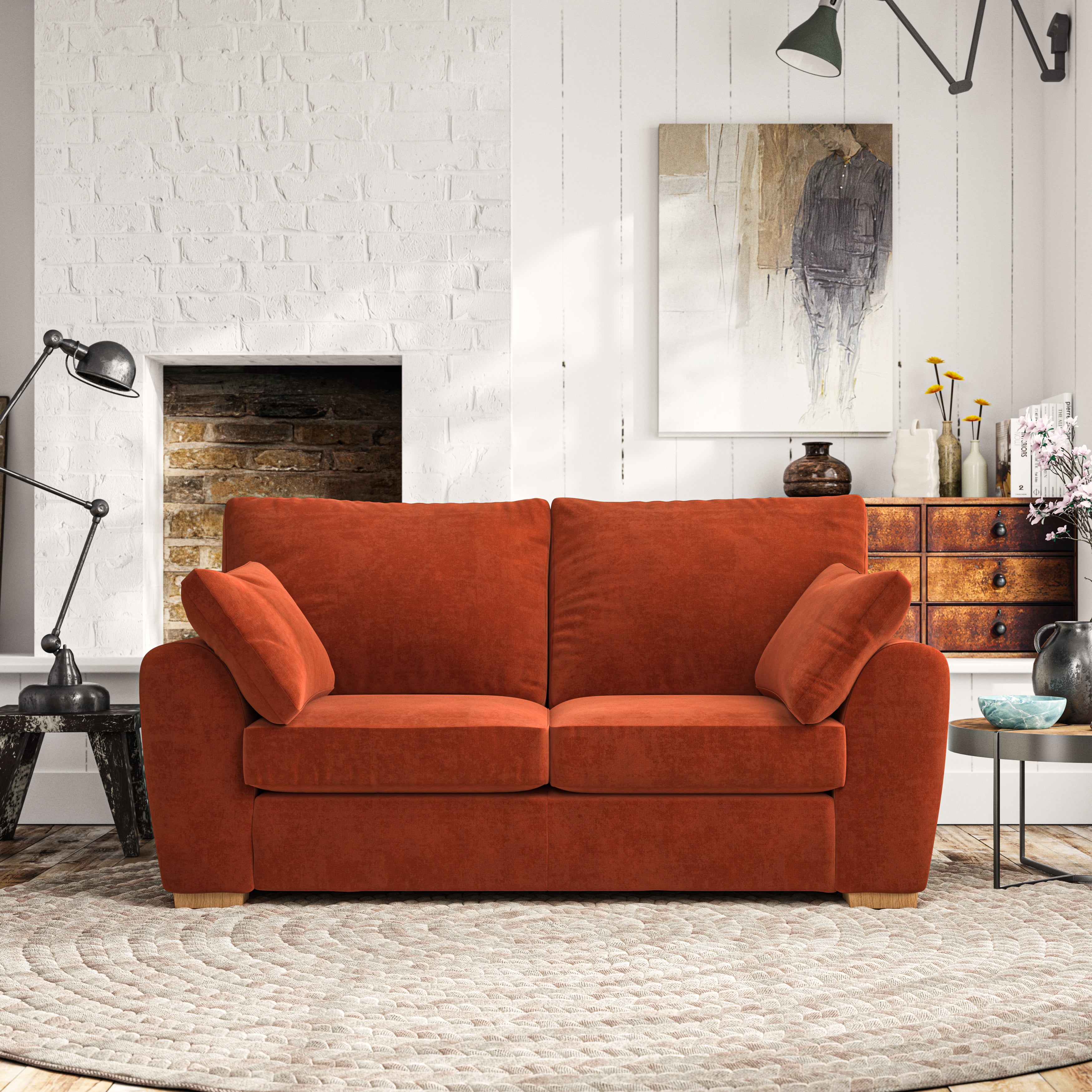 Madison Large 2 Seater Sofa Luxury Velvet Orange Umber