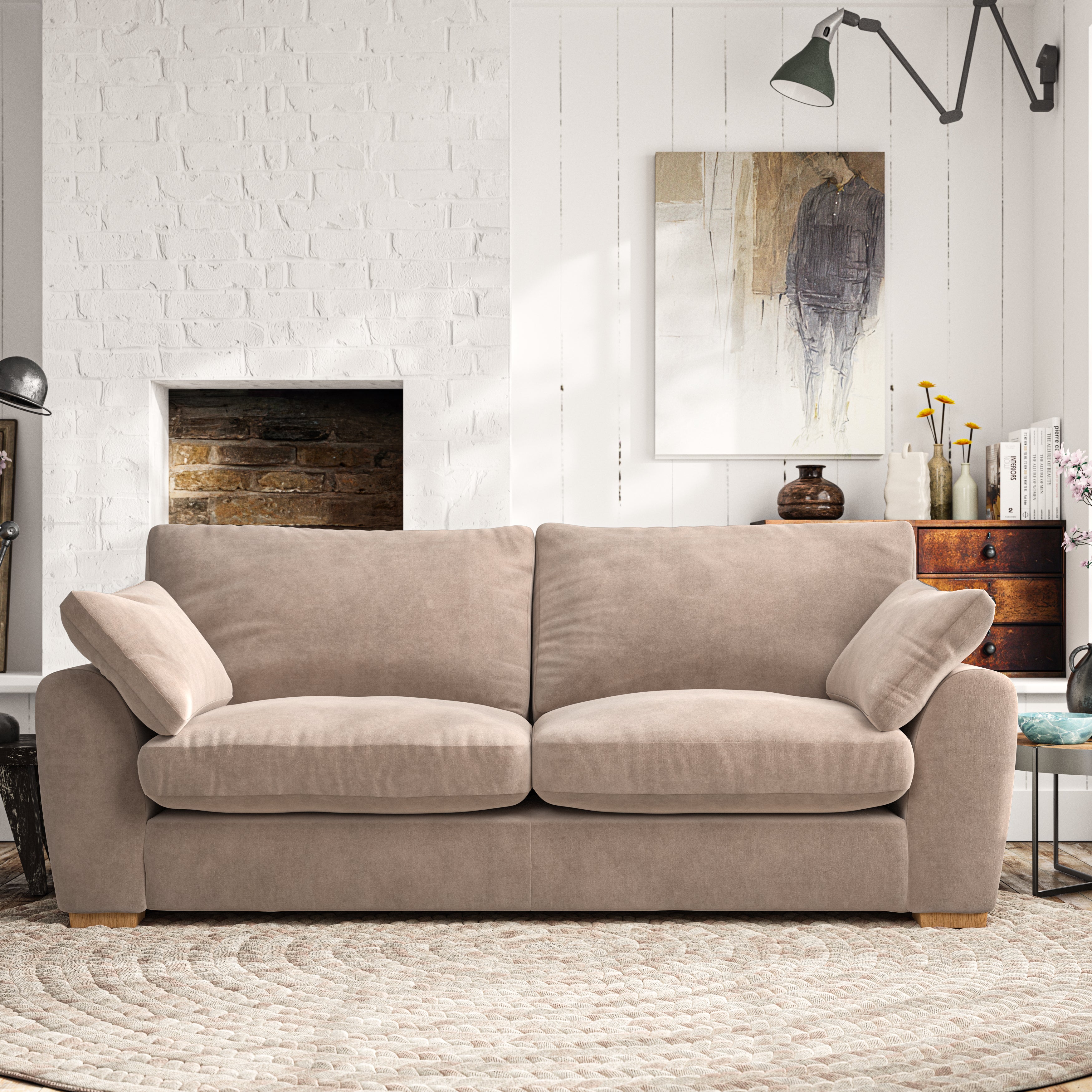 Madison Large 3 Seater Sofa Luxury Velvet Natural