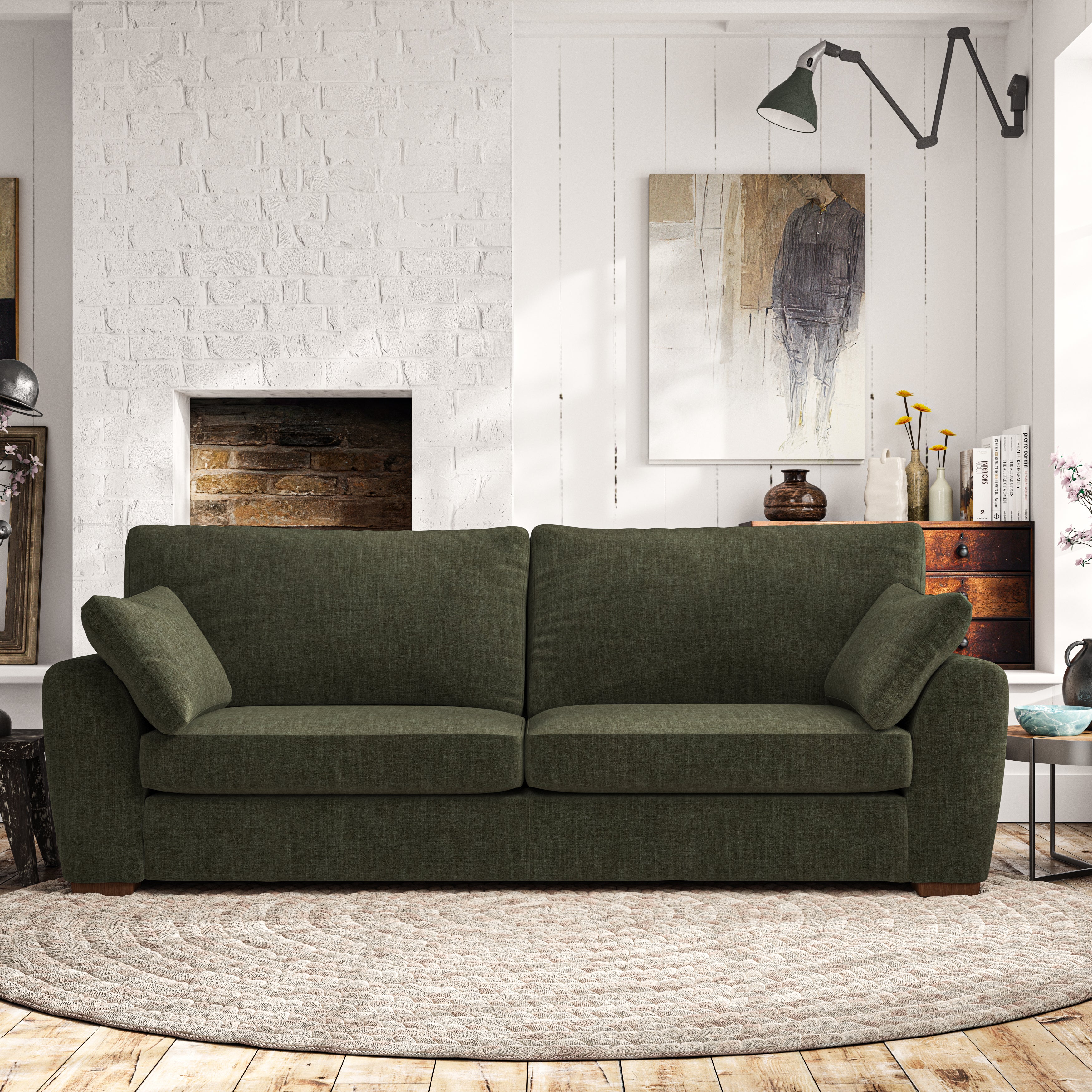 Madison 4 Seater Sofa Tonal Plush Chenille Rich Green