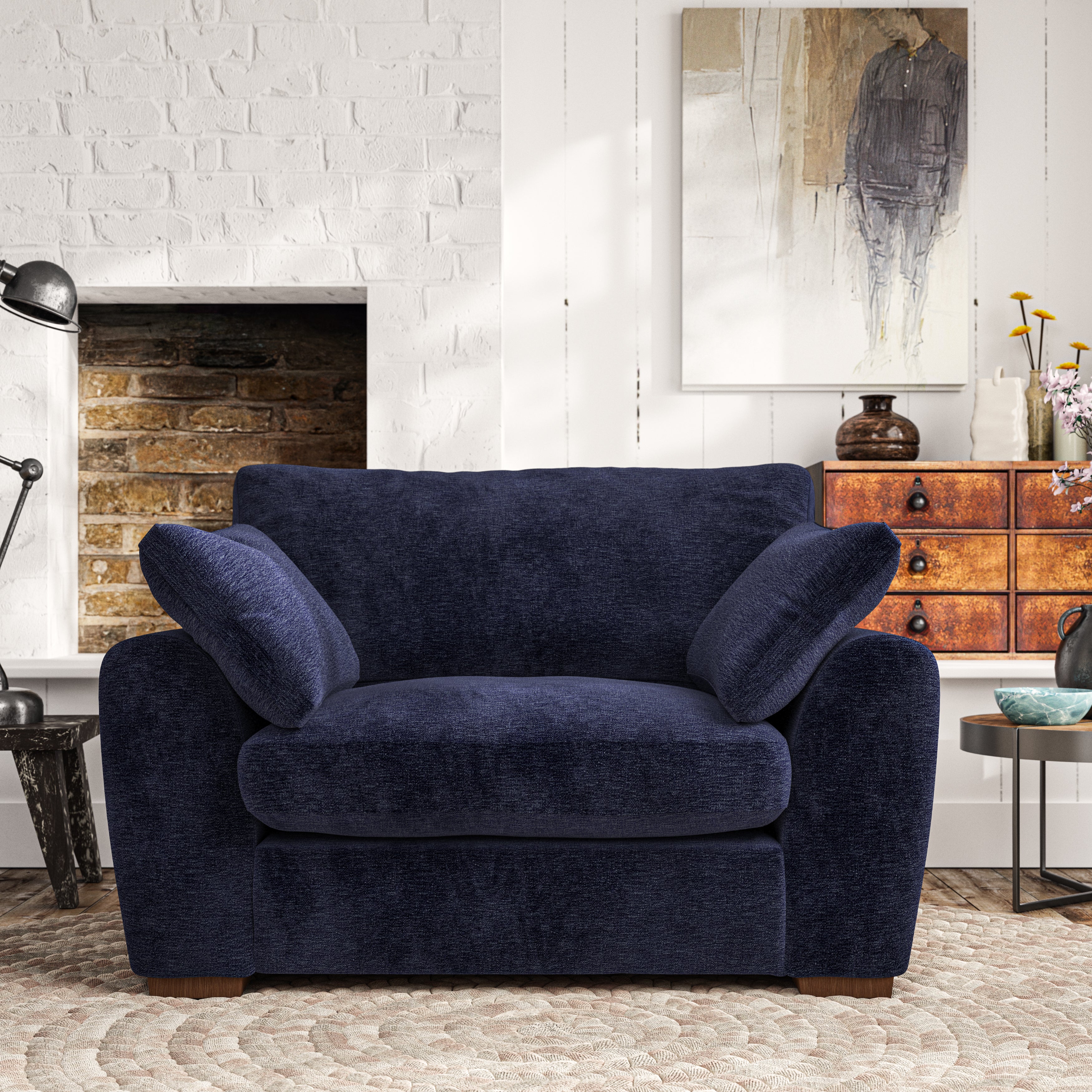 Madison Snuggle Chair Luxury Chenille Luxe Navy