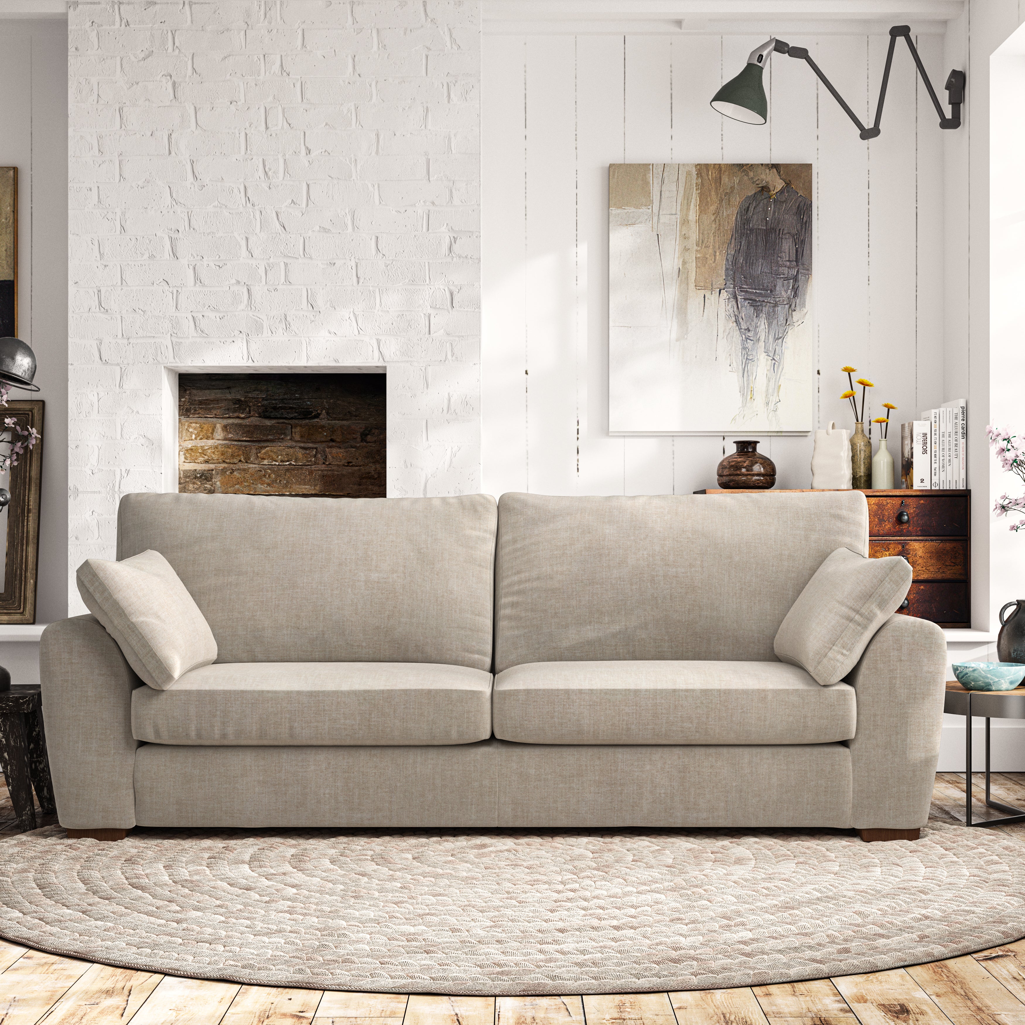 Madison 4 Seater Sofa Tonal Plush Chenille Natural