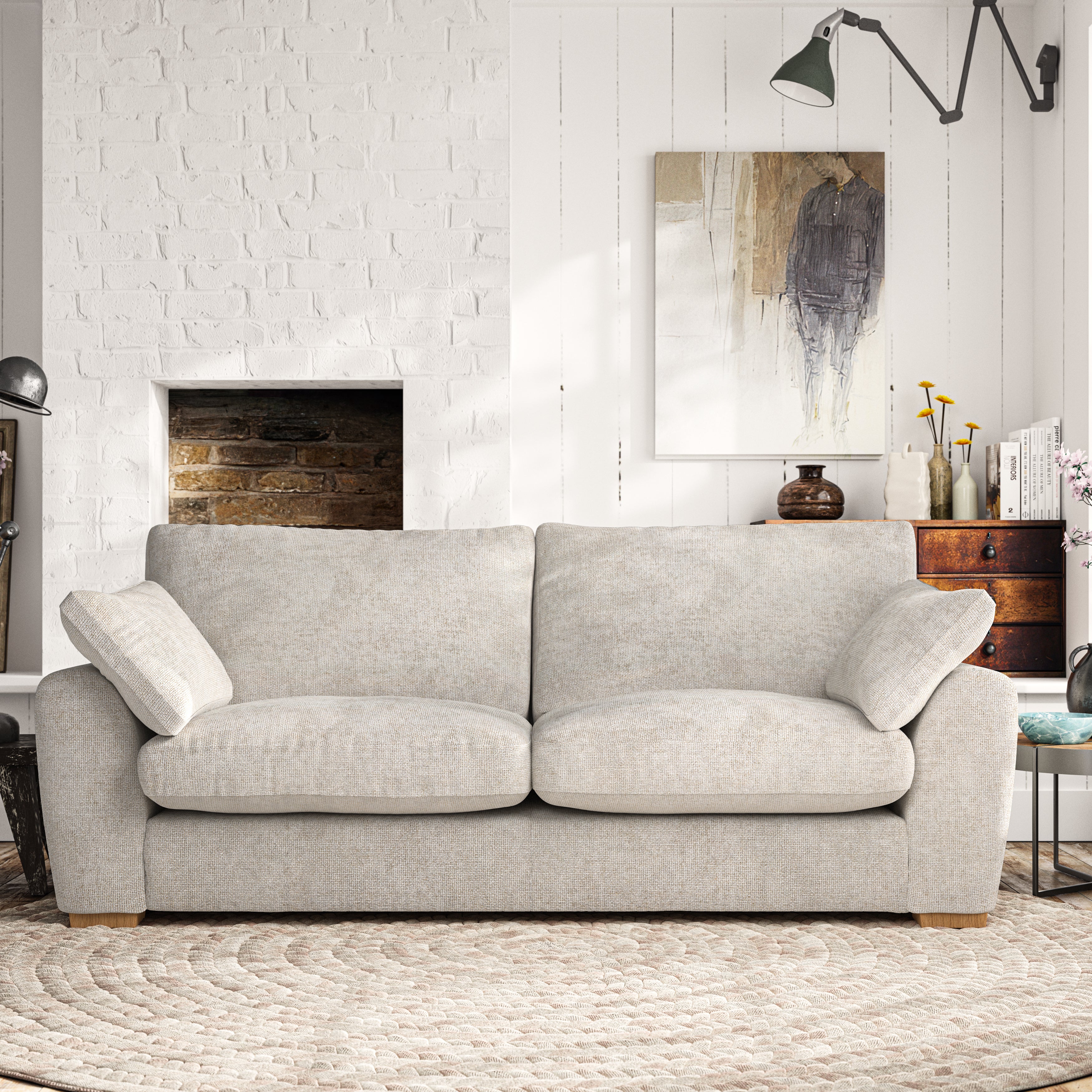 Madison Large 3 Seater Sofa Chunky Chenille White Sand