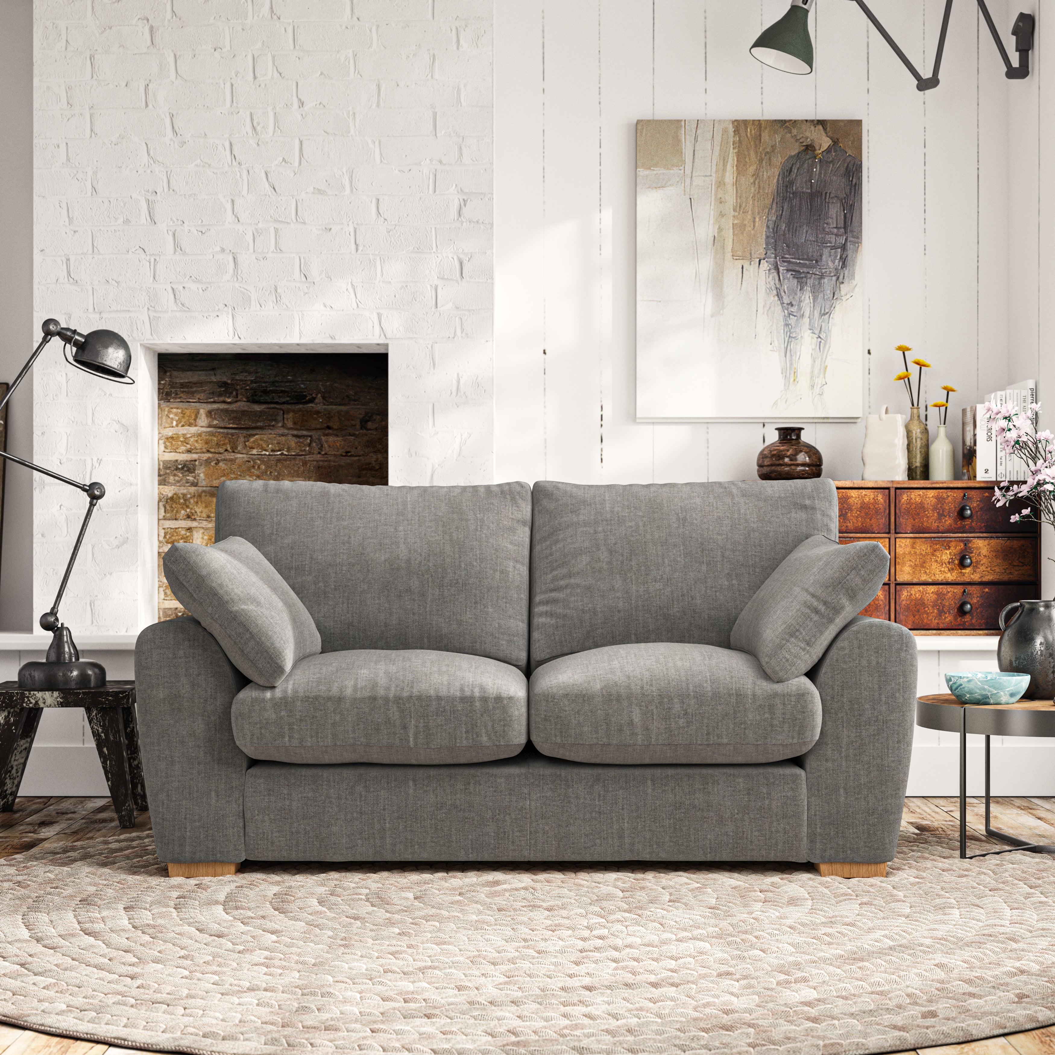 Madison Large 2 Seater Sofa Tonal Plush Chenille Grey