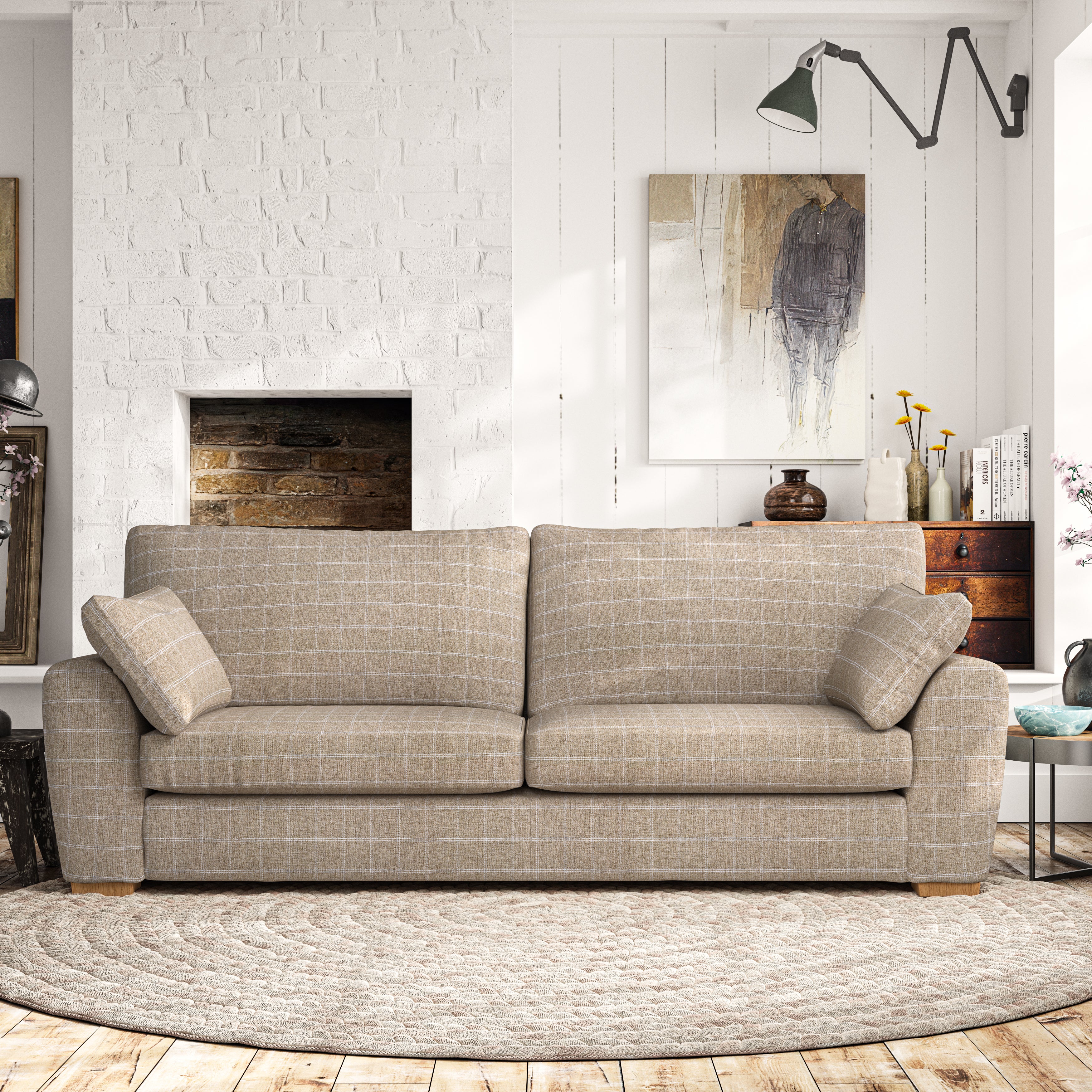 Madison 4 Seater Sofa Check Natural