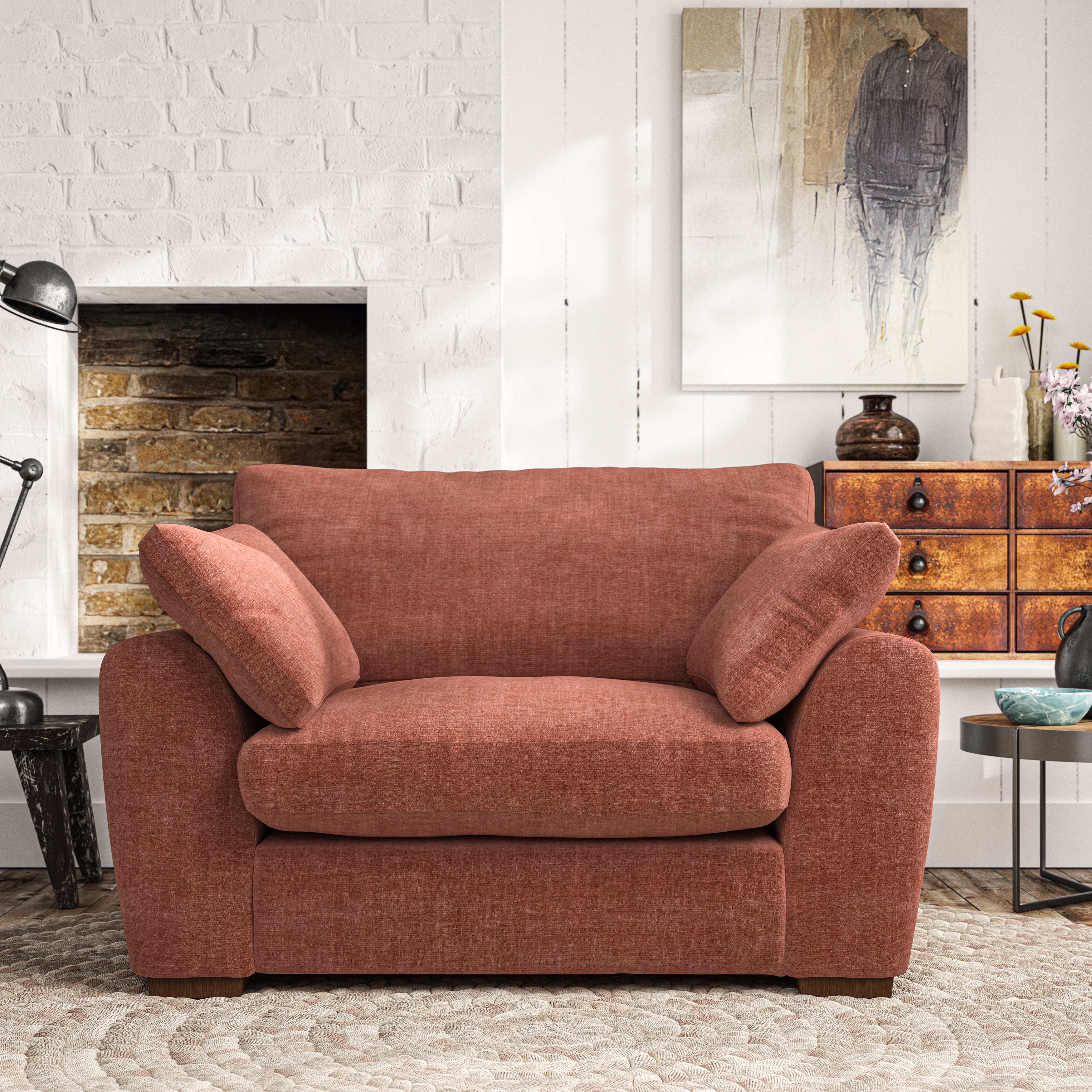 Madison Snuggle Chair Tonal Plush Chenille Terracotta