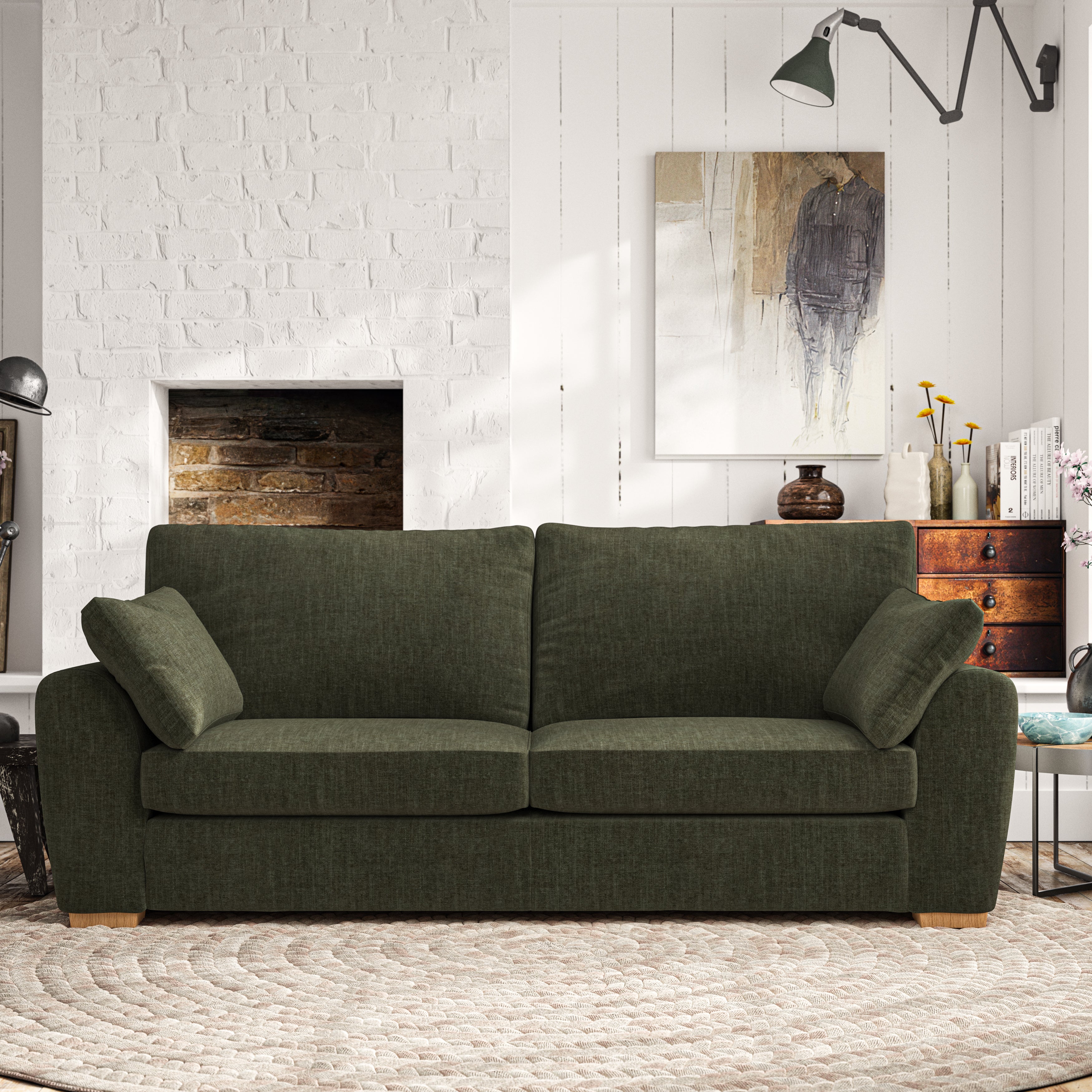 Madison Large 3 Seater Sofa Tonal Plush Chenille Rich Green