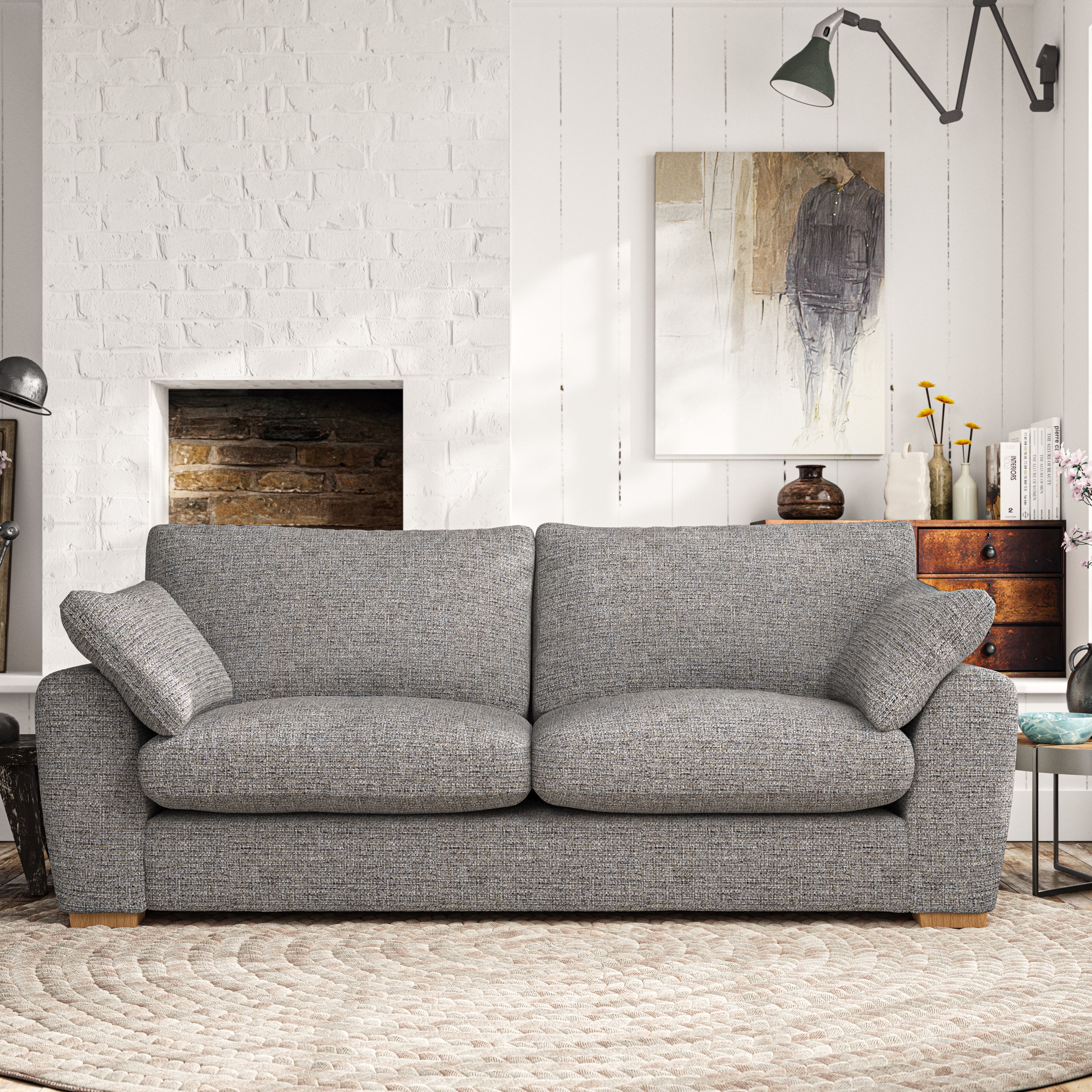 Madison Large 3 Seater Sofa Chunky Weave Charcoal