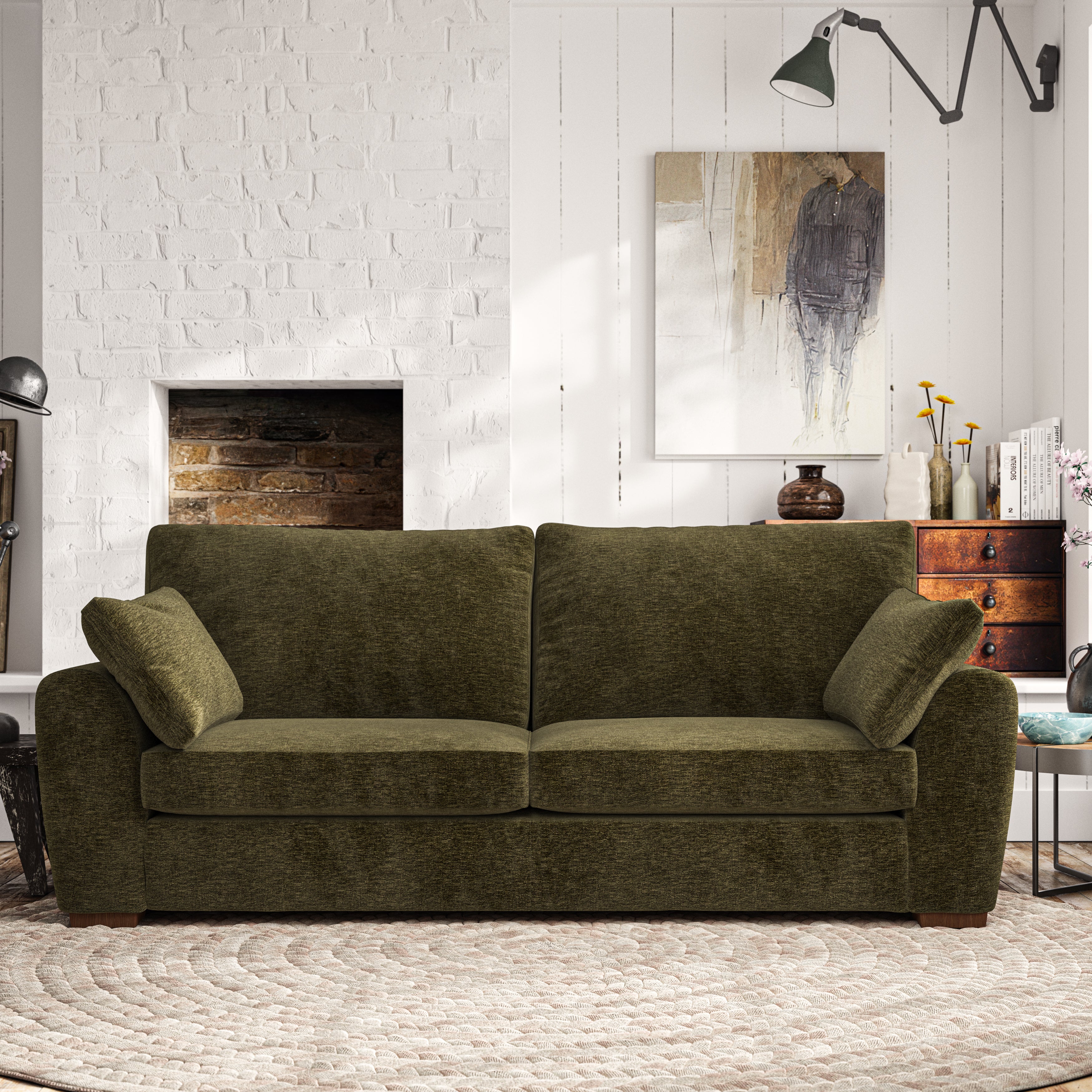 Madison Large 3 Seater Sofa Luxury Chenille Olive