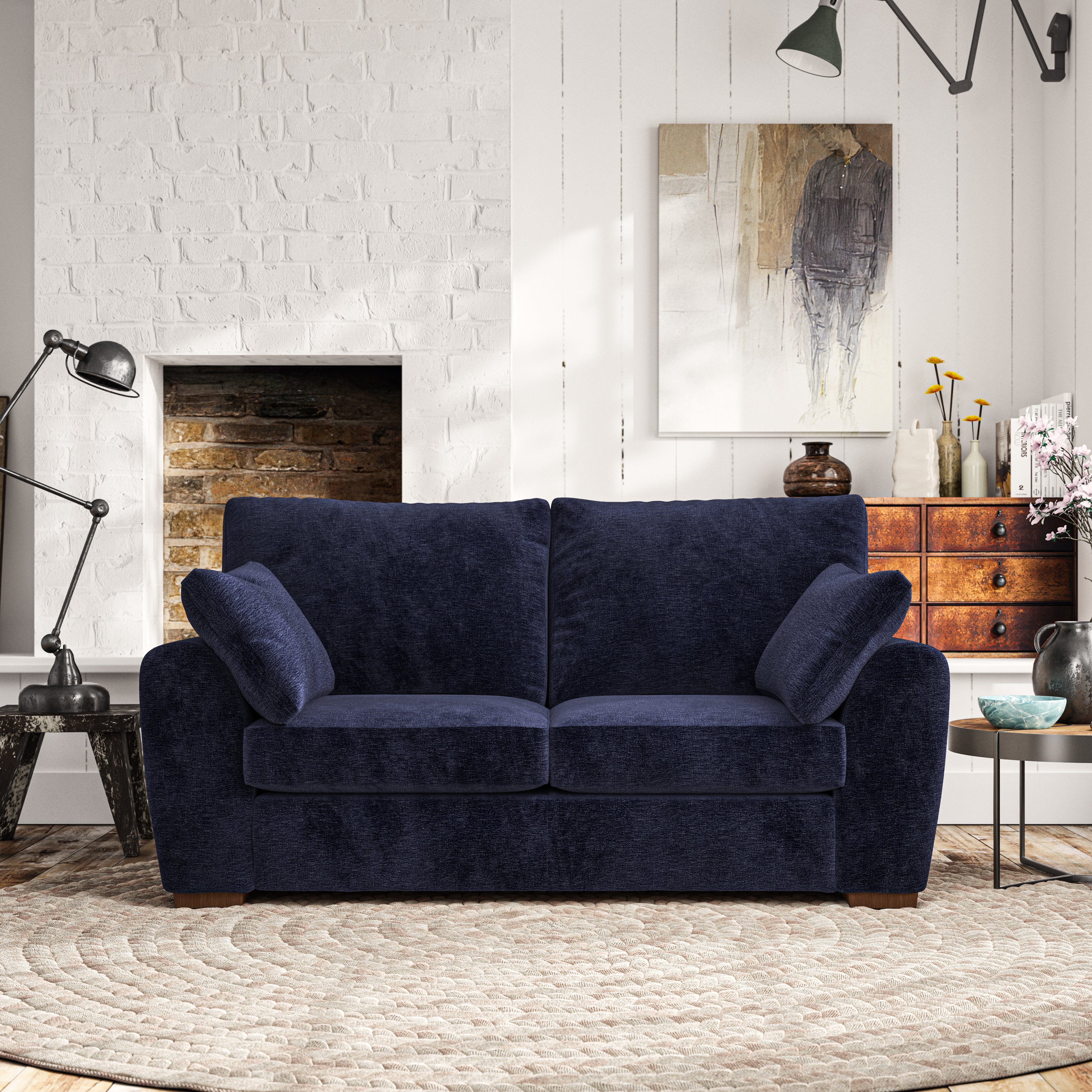 Madison Large 2 Seater Sofa Luxury Chenille Luxe Navy