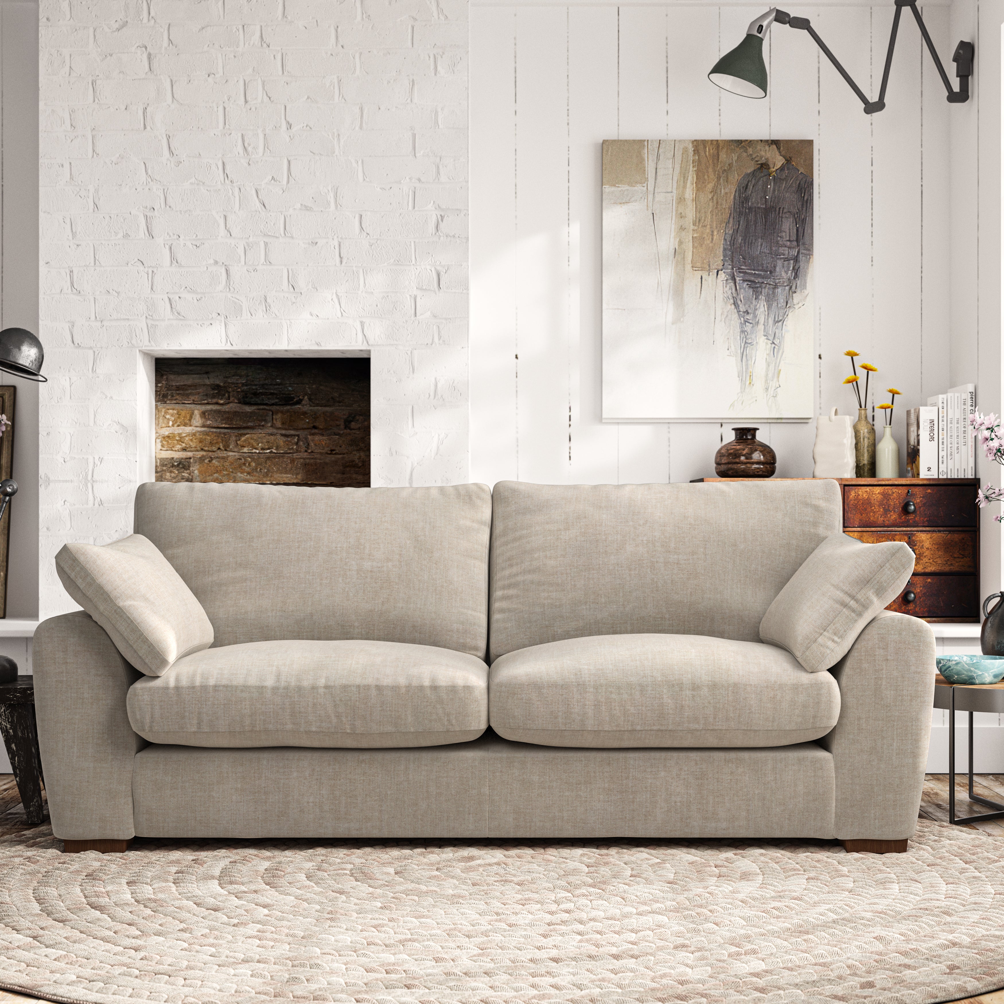 Madison Large 3 Seater Sofa Tonal Plush Chenille Natural