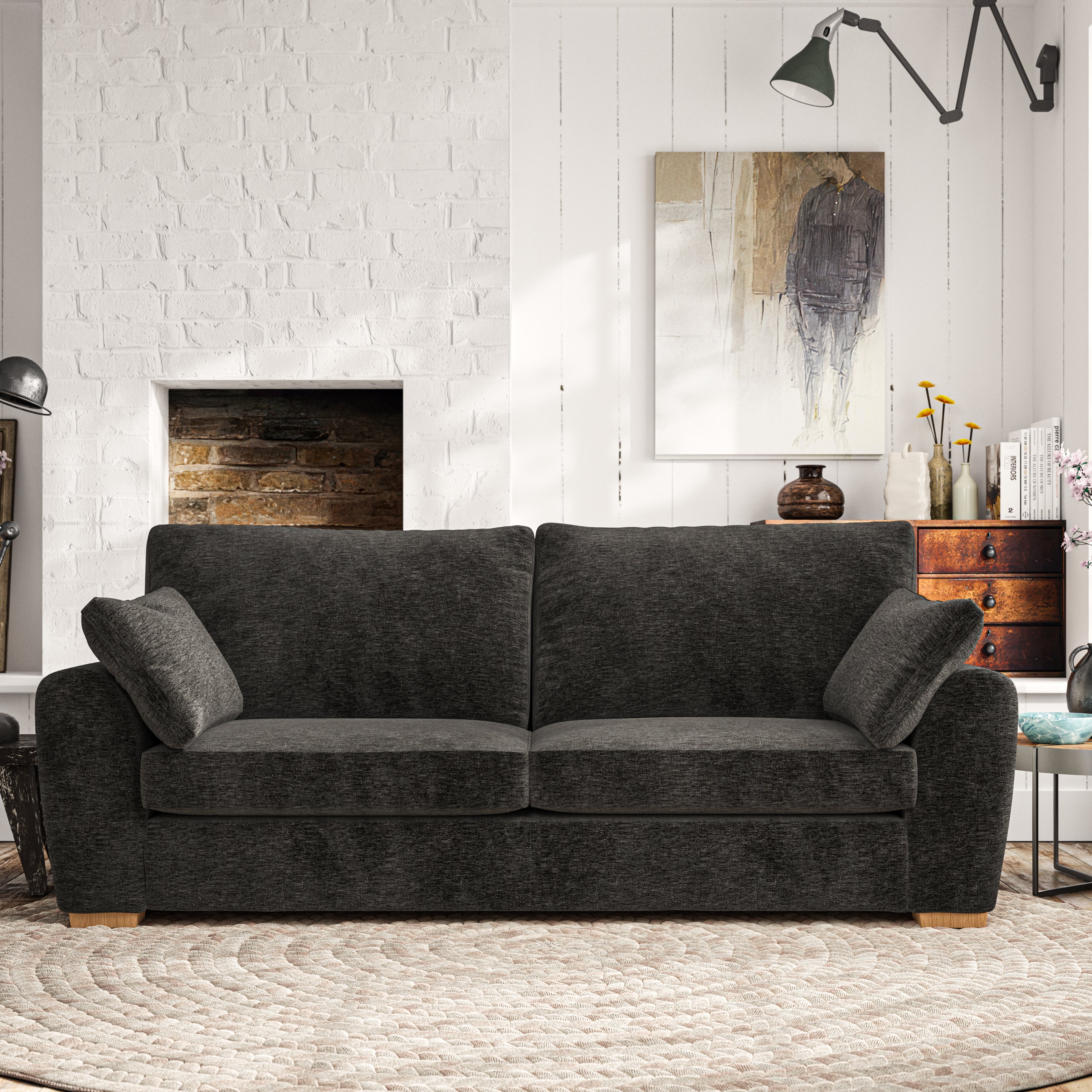 Madison Large 3 Seater Sofa Luxury Chenille Charcoal