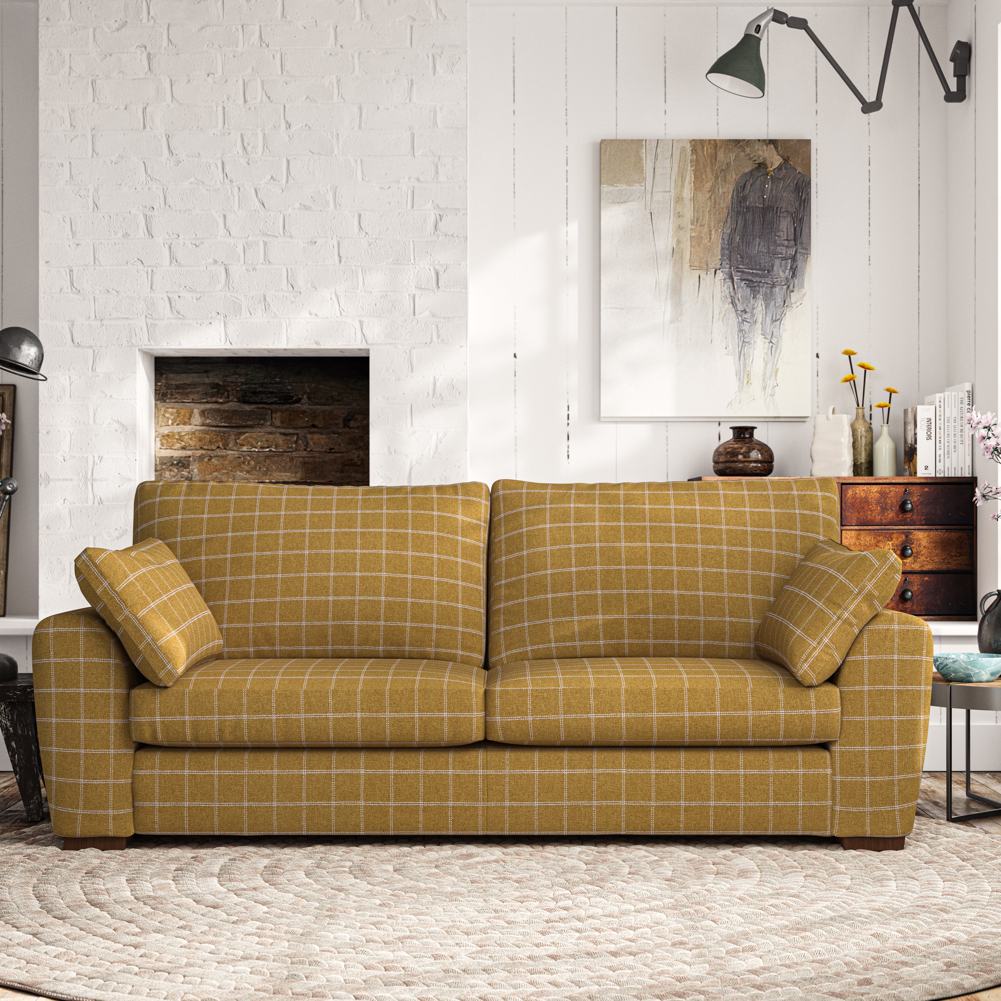 Madison Large 3 Seater Sofa Check Ochre