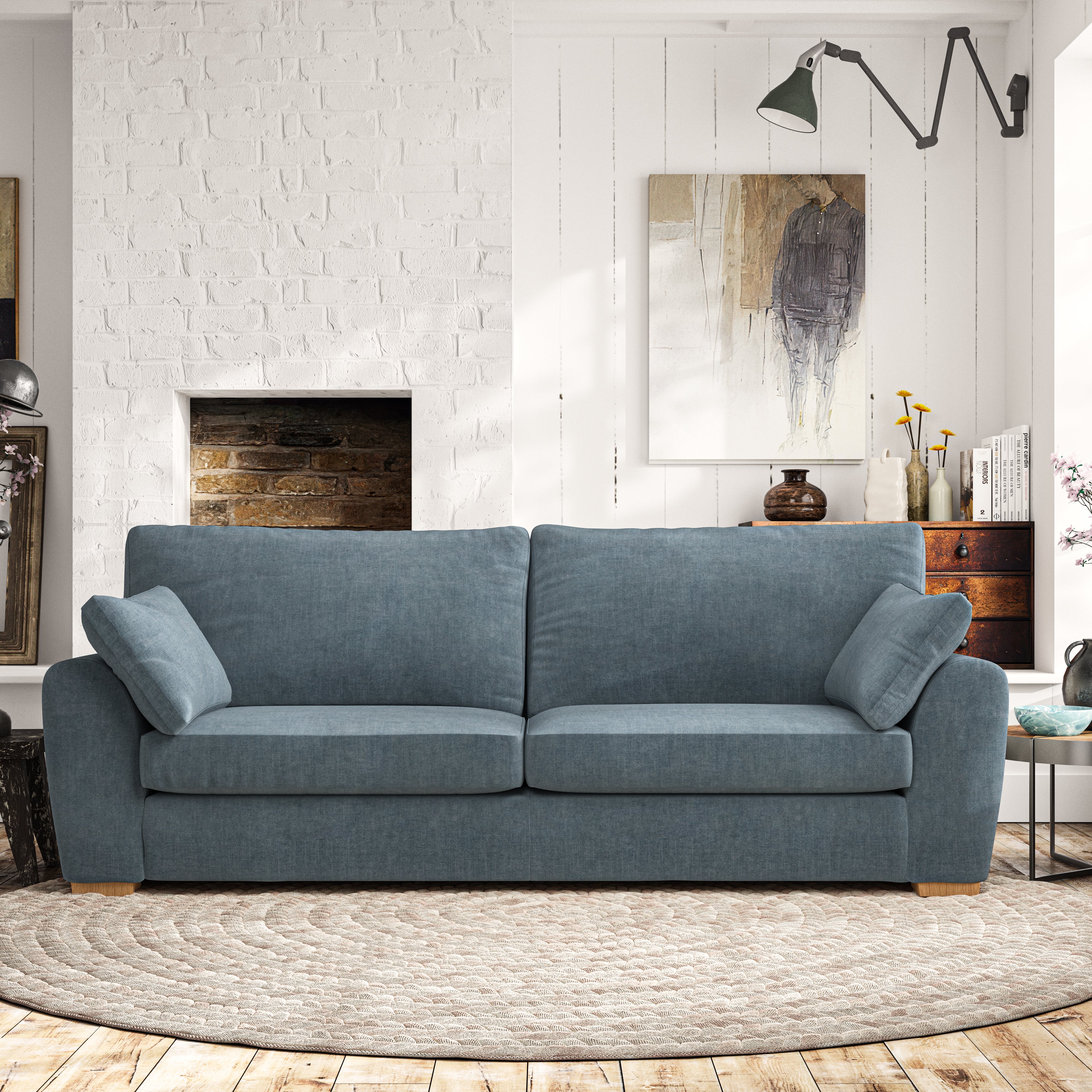 Madison 4 Seater Sofa Tonal Plush Chenille Aqua