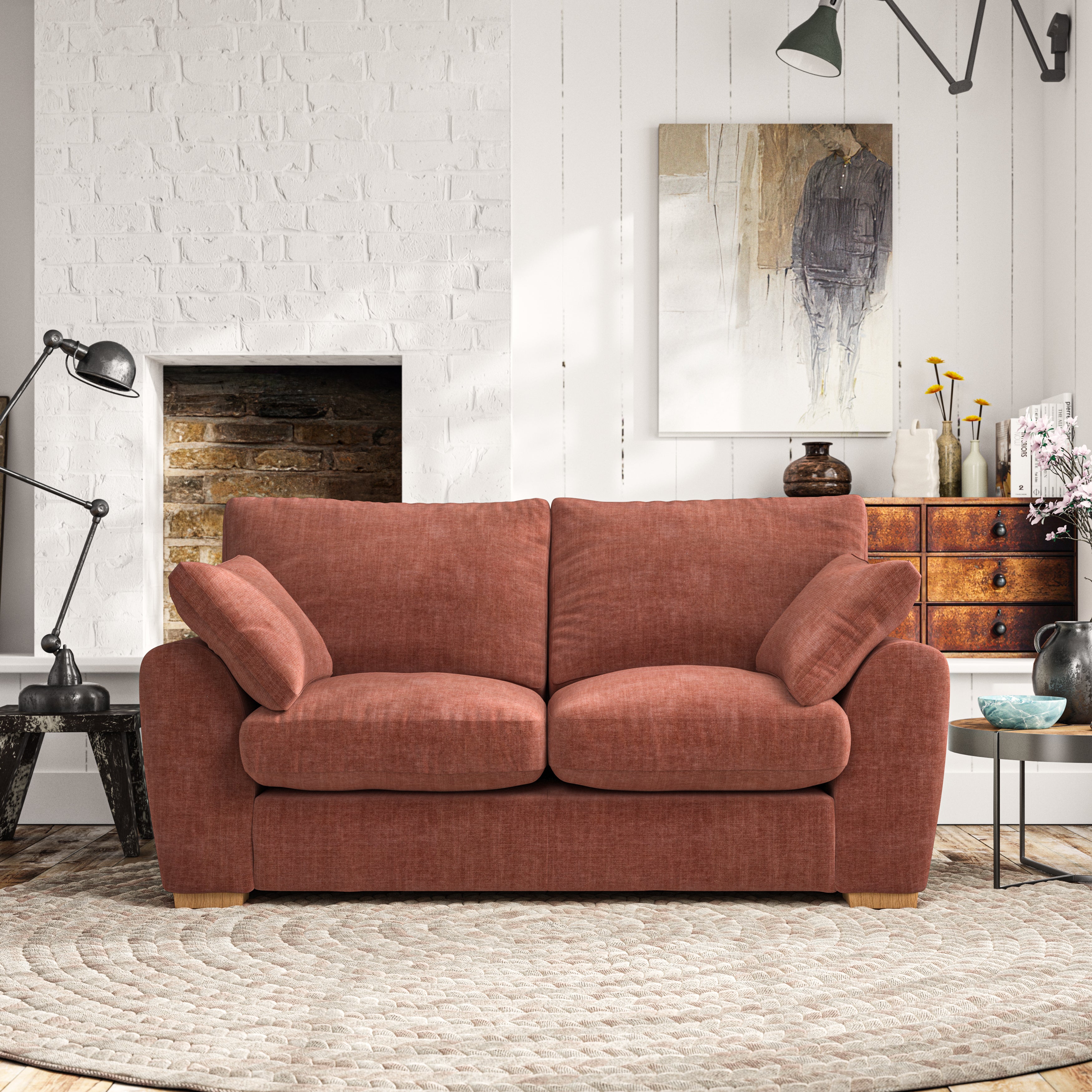 Madison Large 2 Seater Sofa Tonal Plush Chenille Terracotta