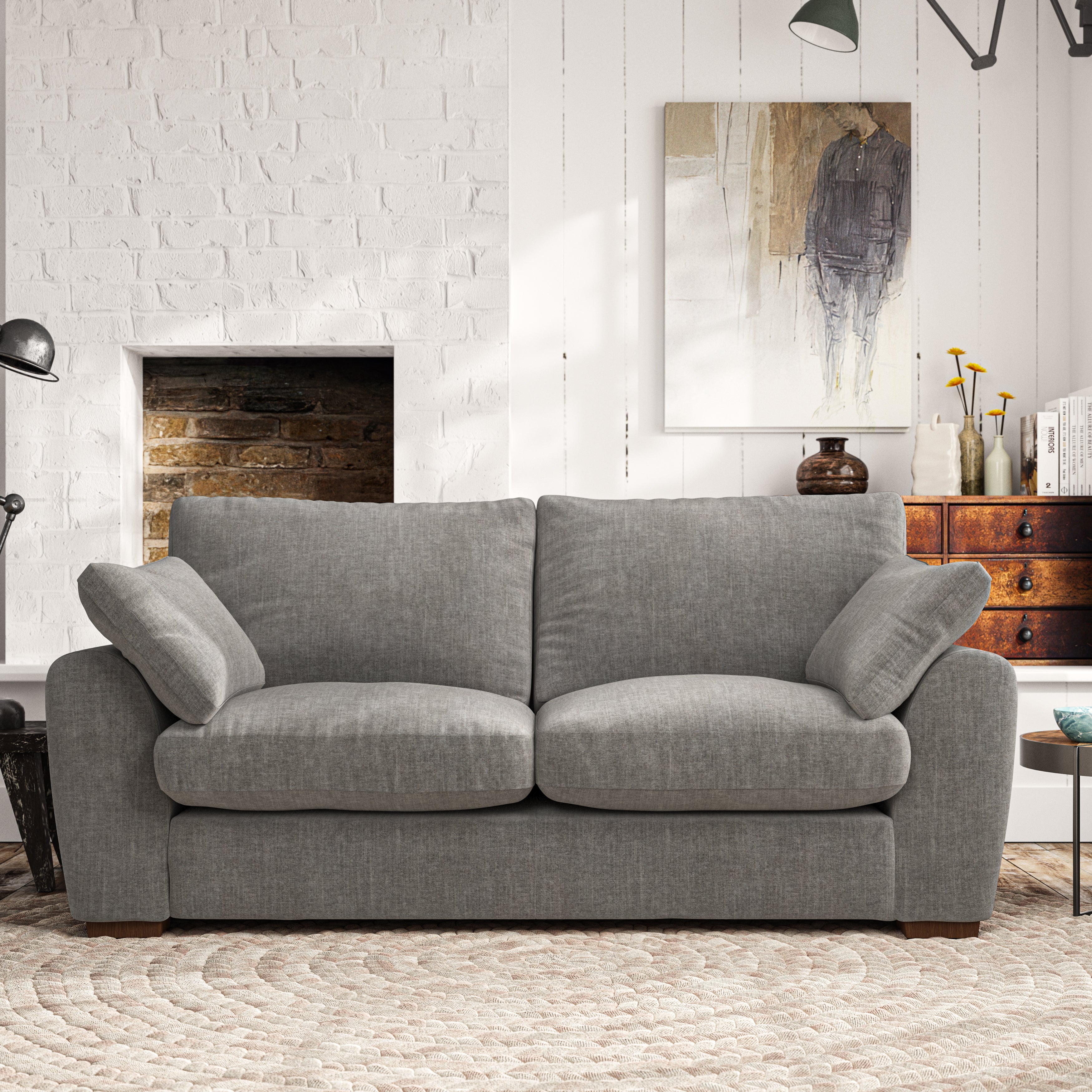 Madison 3 Seater Sofa Tonal Plush Chenille Grey