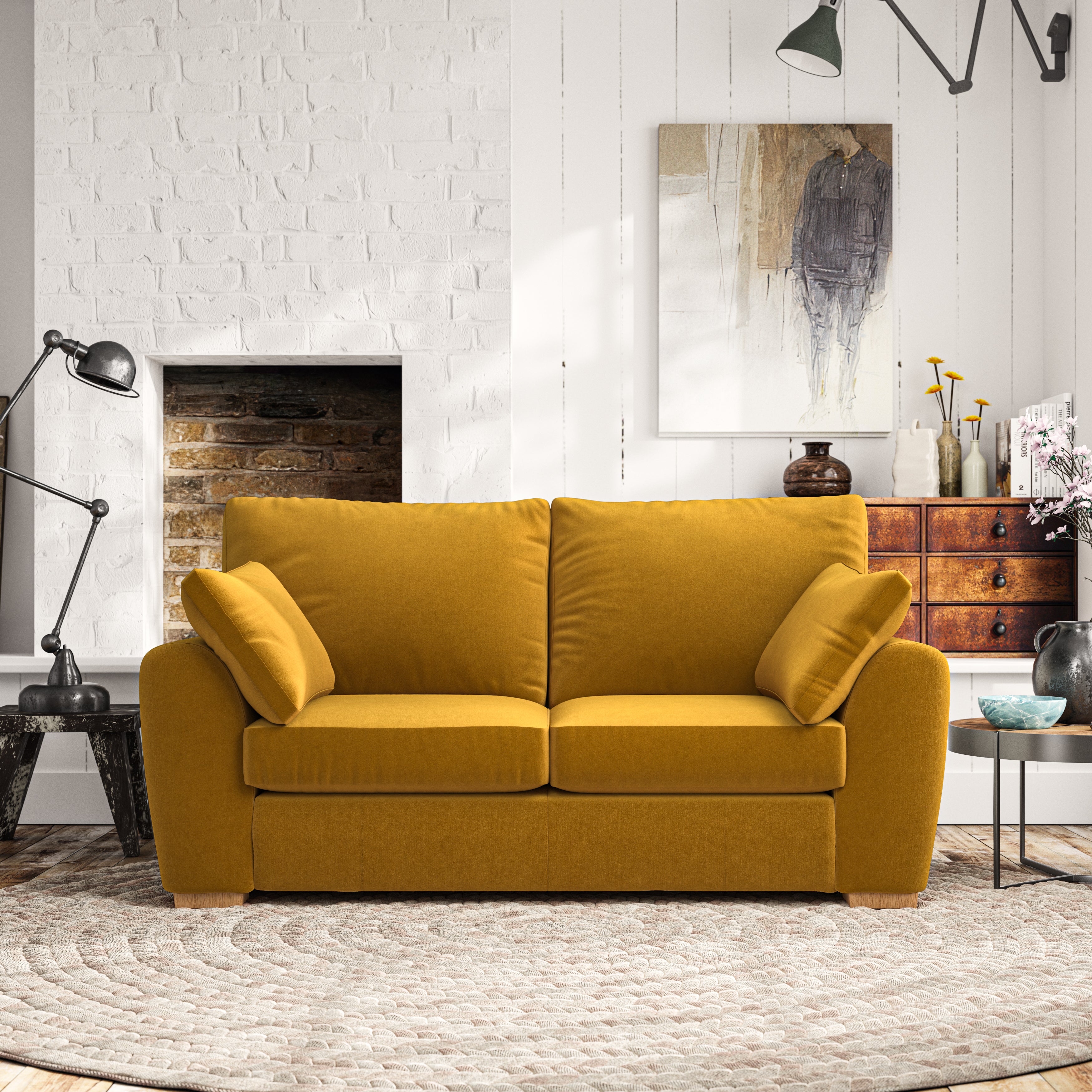 Madison Large 2 Seater Sofa House Velvet Amber Gold