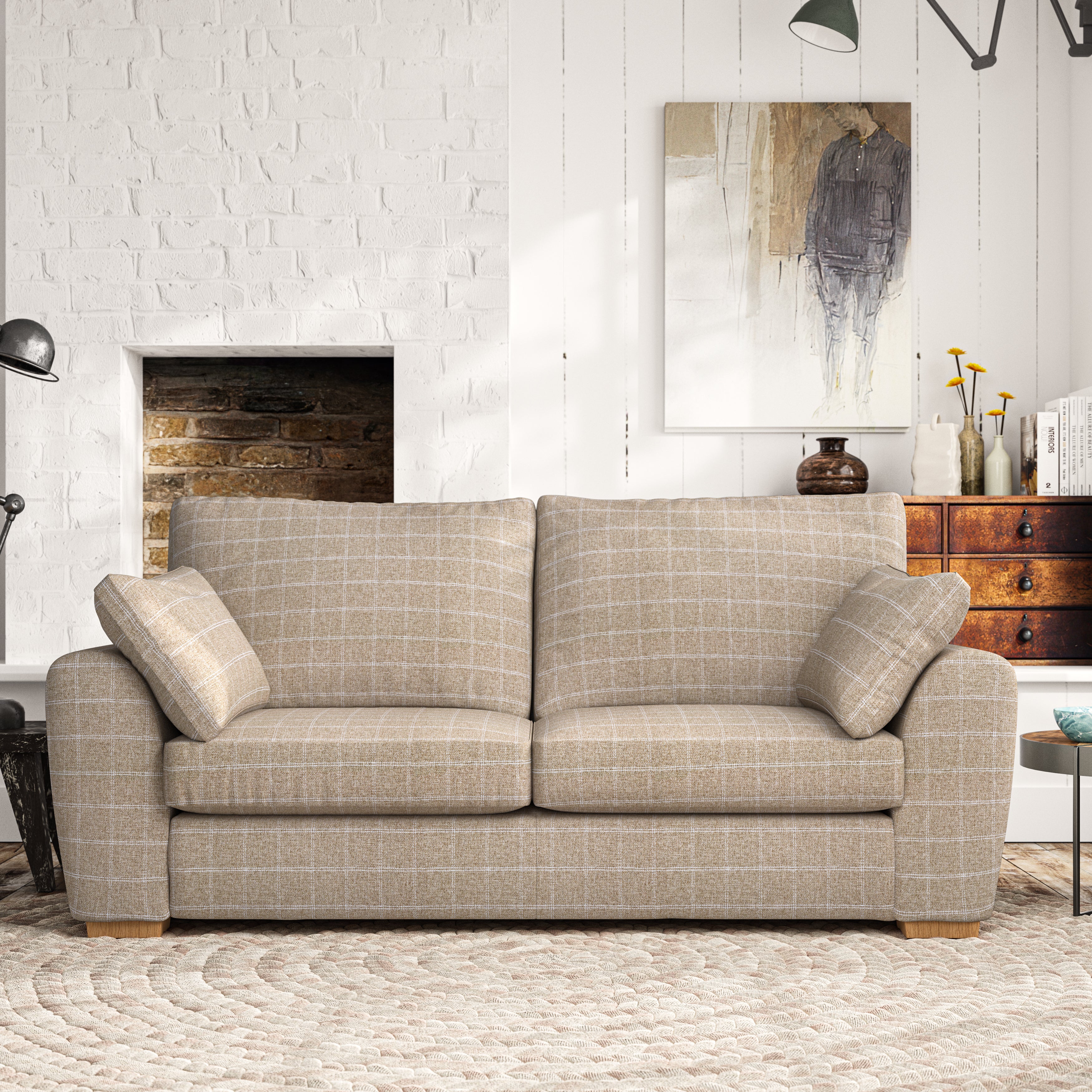 Madison 3 Seater Sofa Check Natural