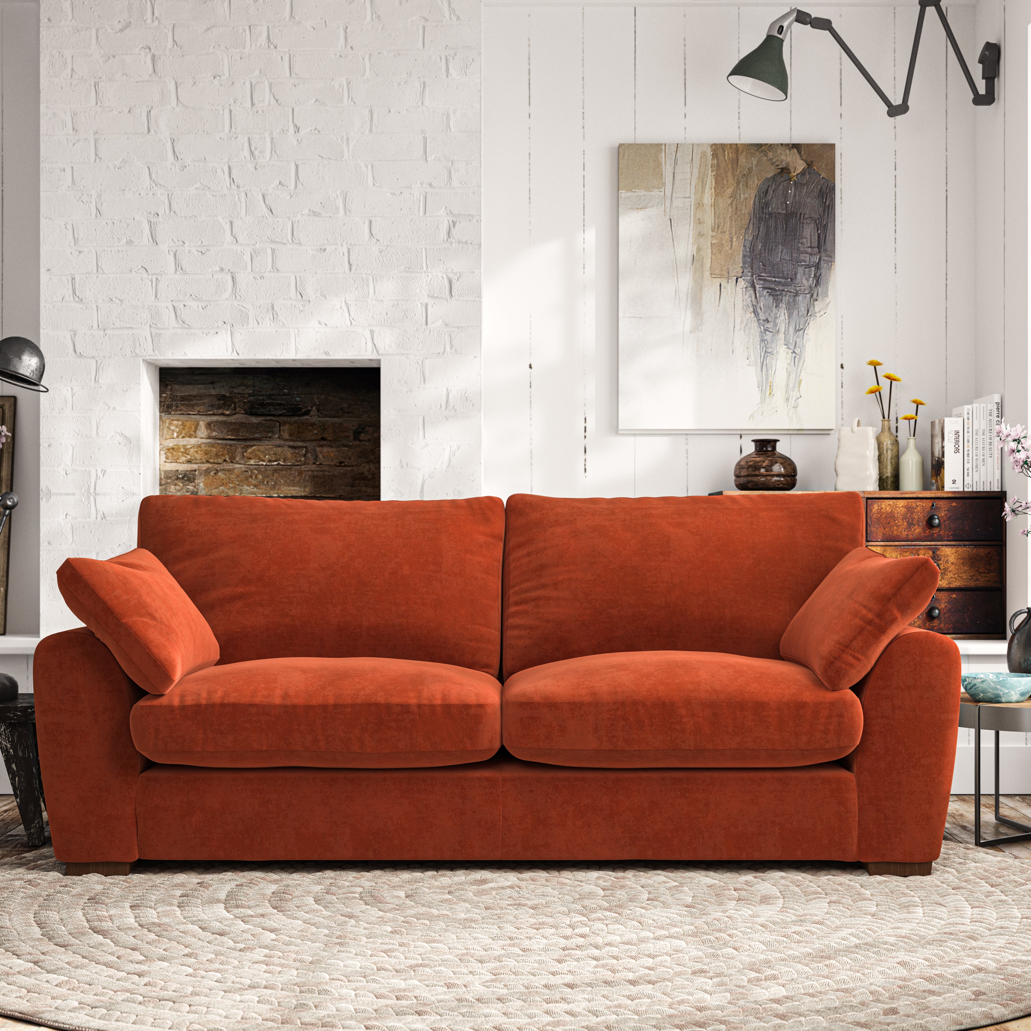 Madison Large 3 Seater Sofa Luxury Velvet Orange Umber