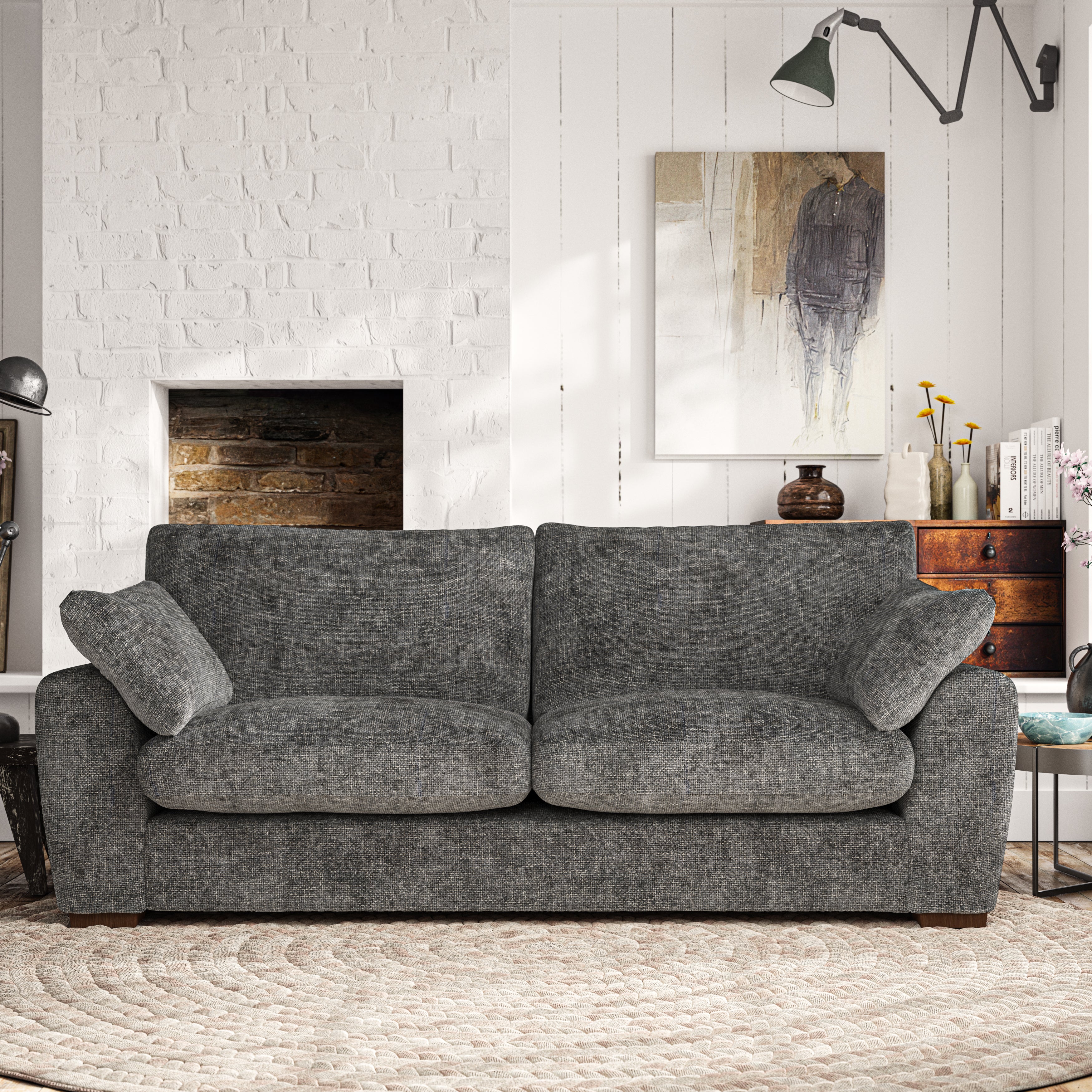 Madison Large 3 Seater Sofa Chunky Chenille Charcoal