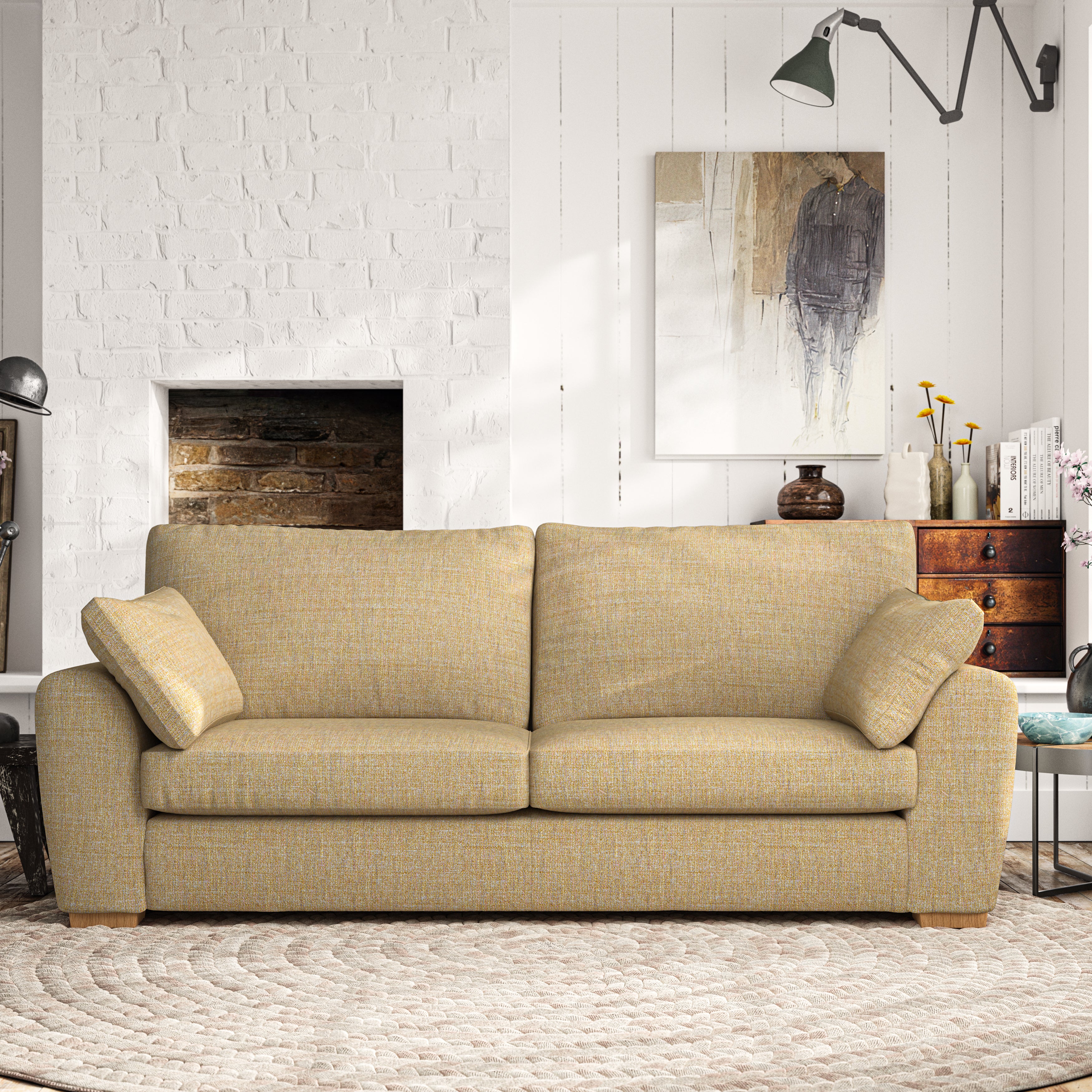 Madison Large 3 Seater Sofa Chunky Tonal Weave Ochre