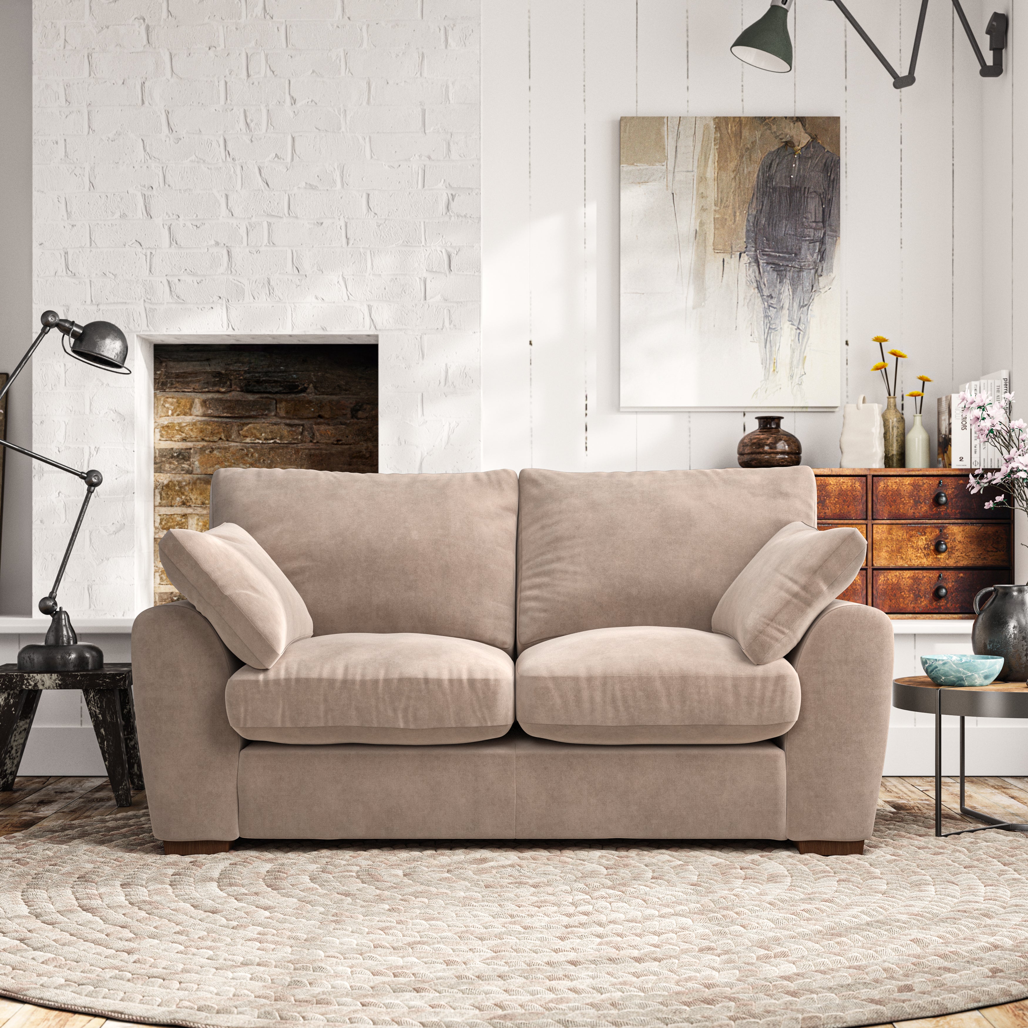 Madison Large 2 Seater Sofa Luxury Velvet Natural