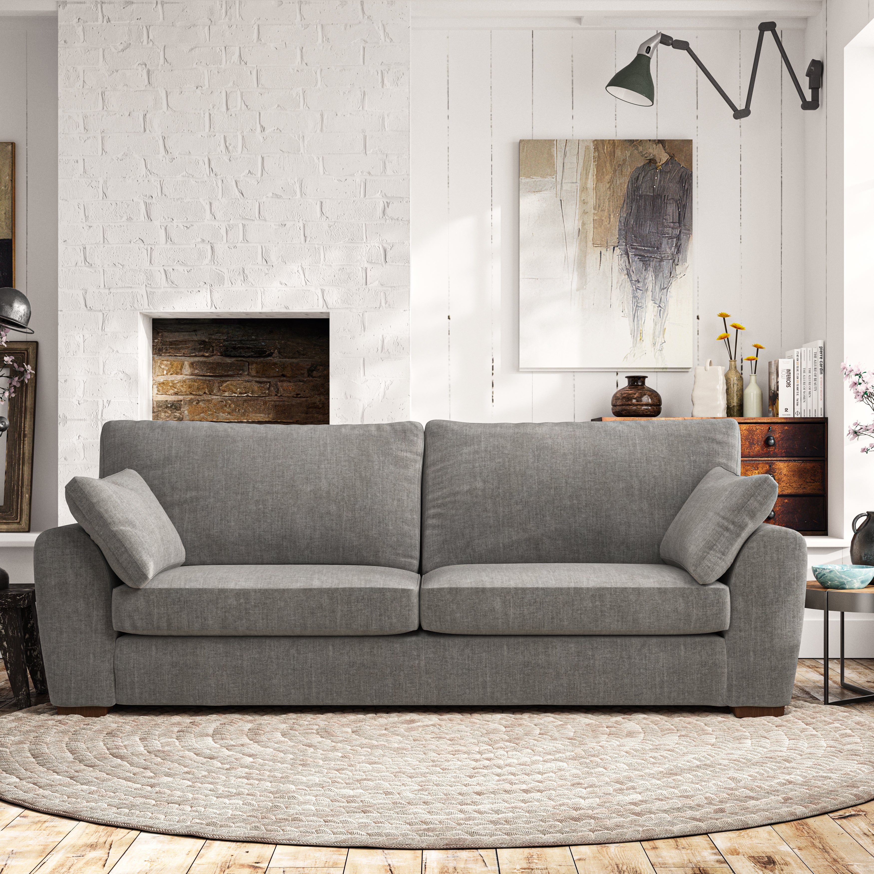 Madison 4 Seater Sofa Tonal Plush Chenille Grey