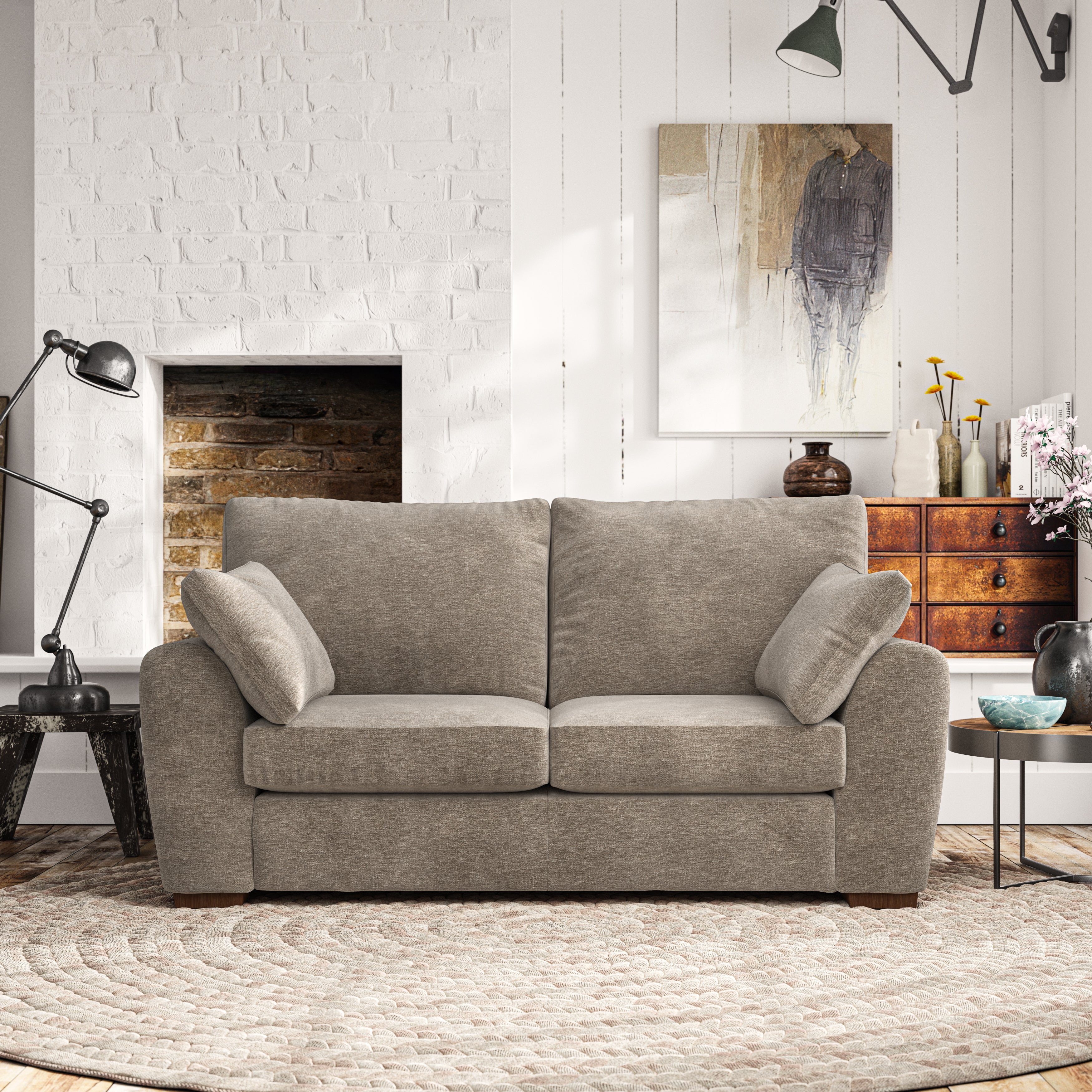 Madison Large 2 Seater Sofa Luxury Chenille Mushroom