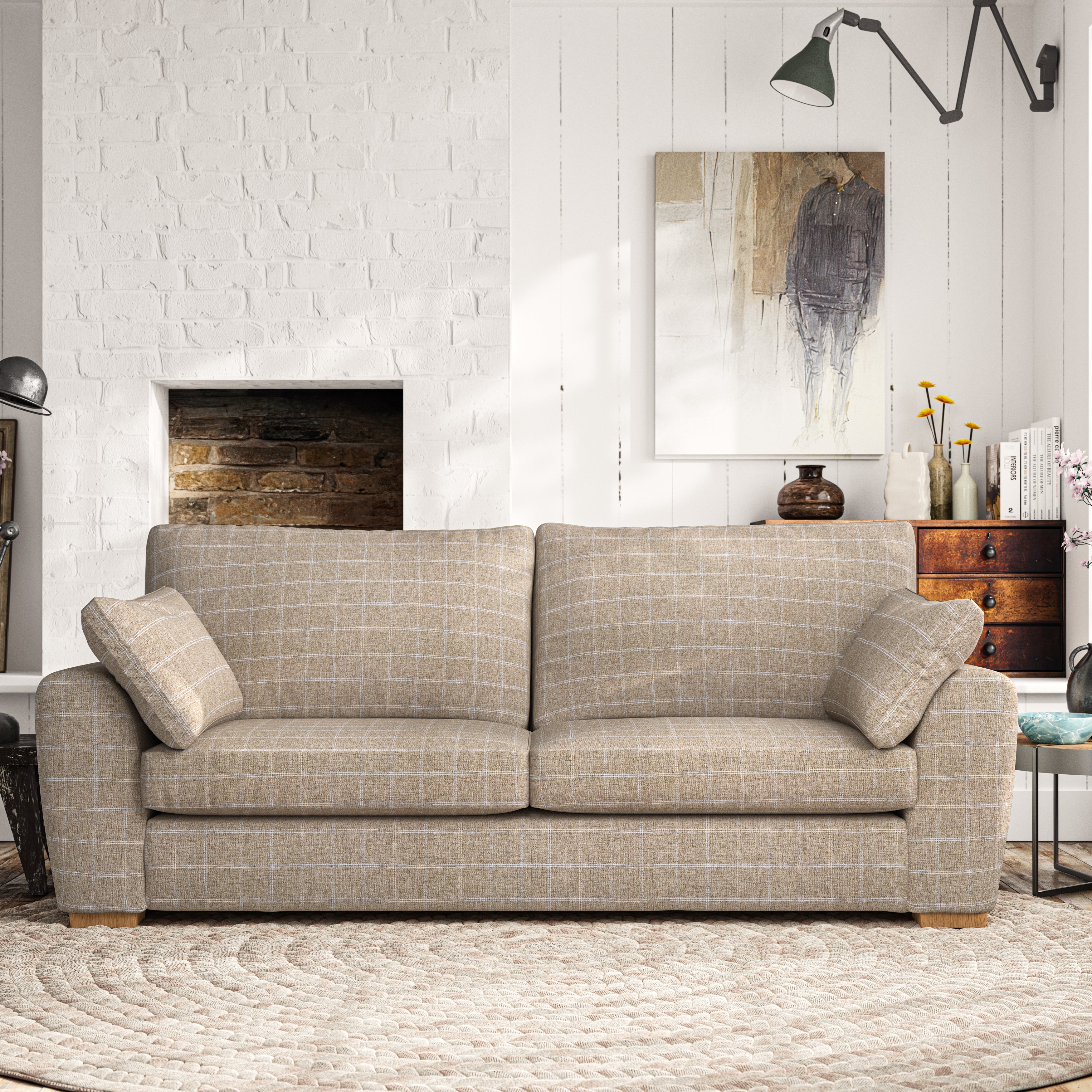 Madison Large 3 Seater Sofa Check Natural