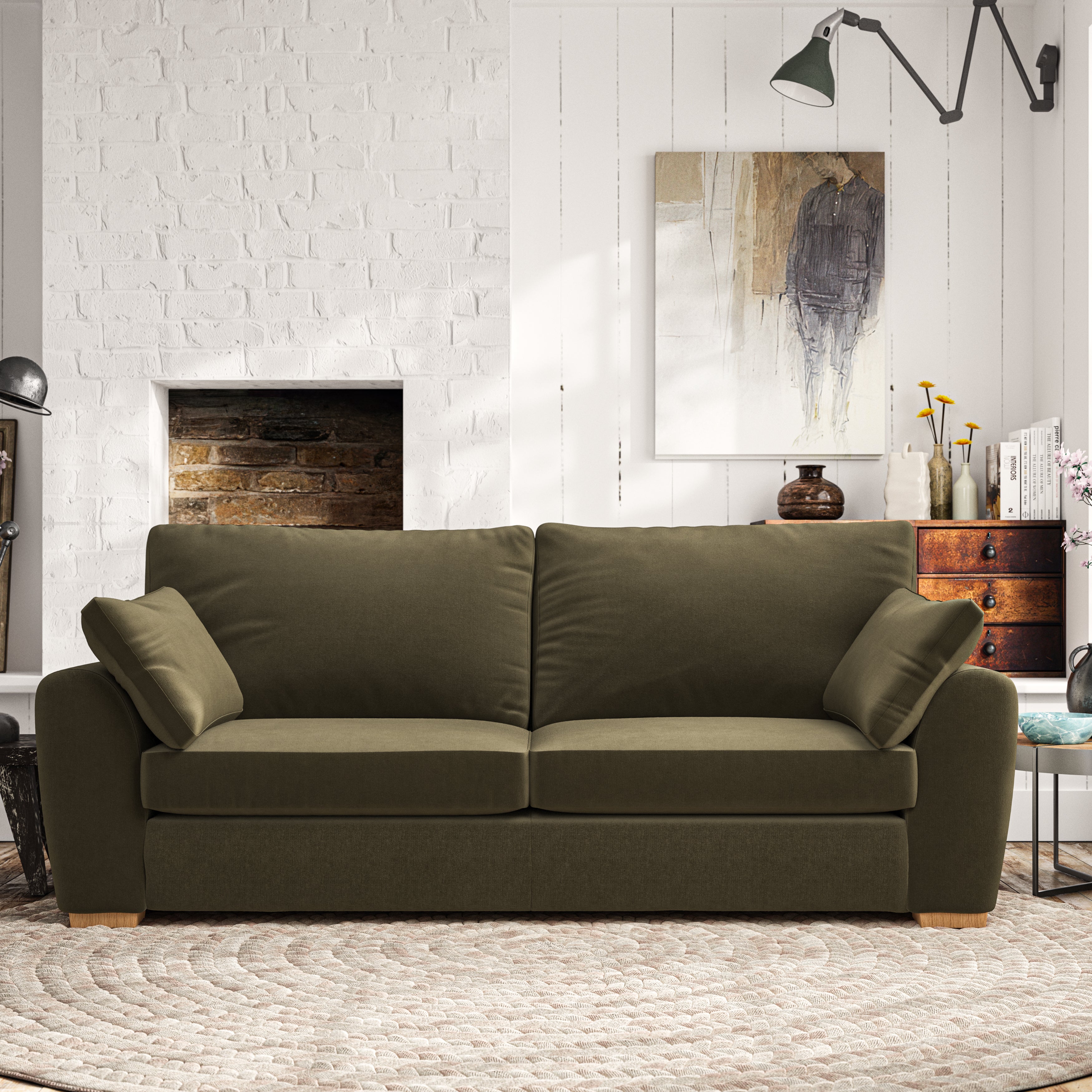 Madison Large 3 Seater Sofa House Velvet Olive