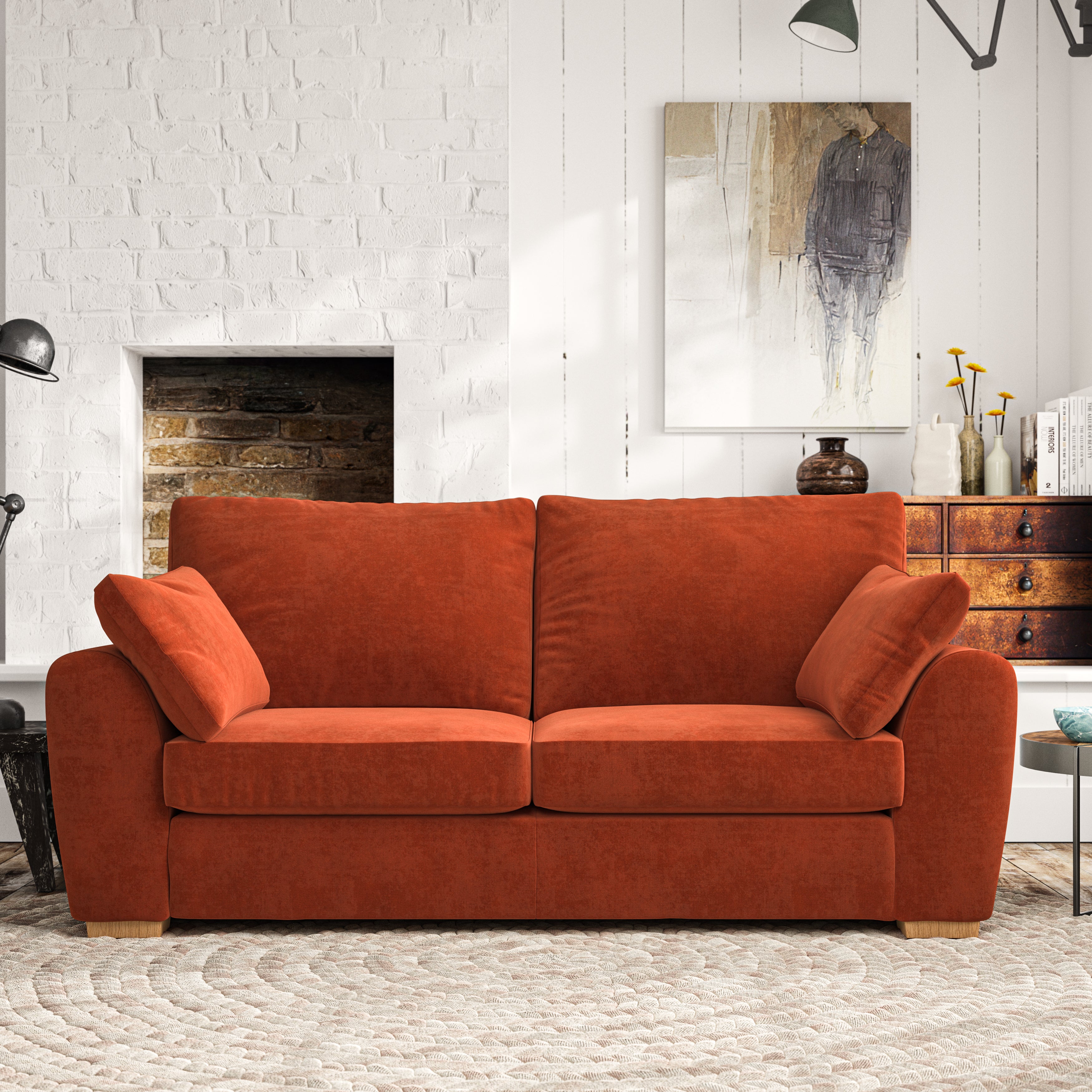 Madison 3 Seater Sofa Luxury Velvet Orange Umber