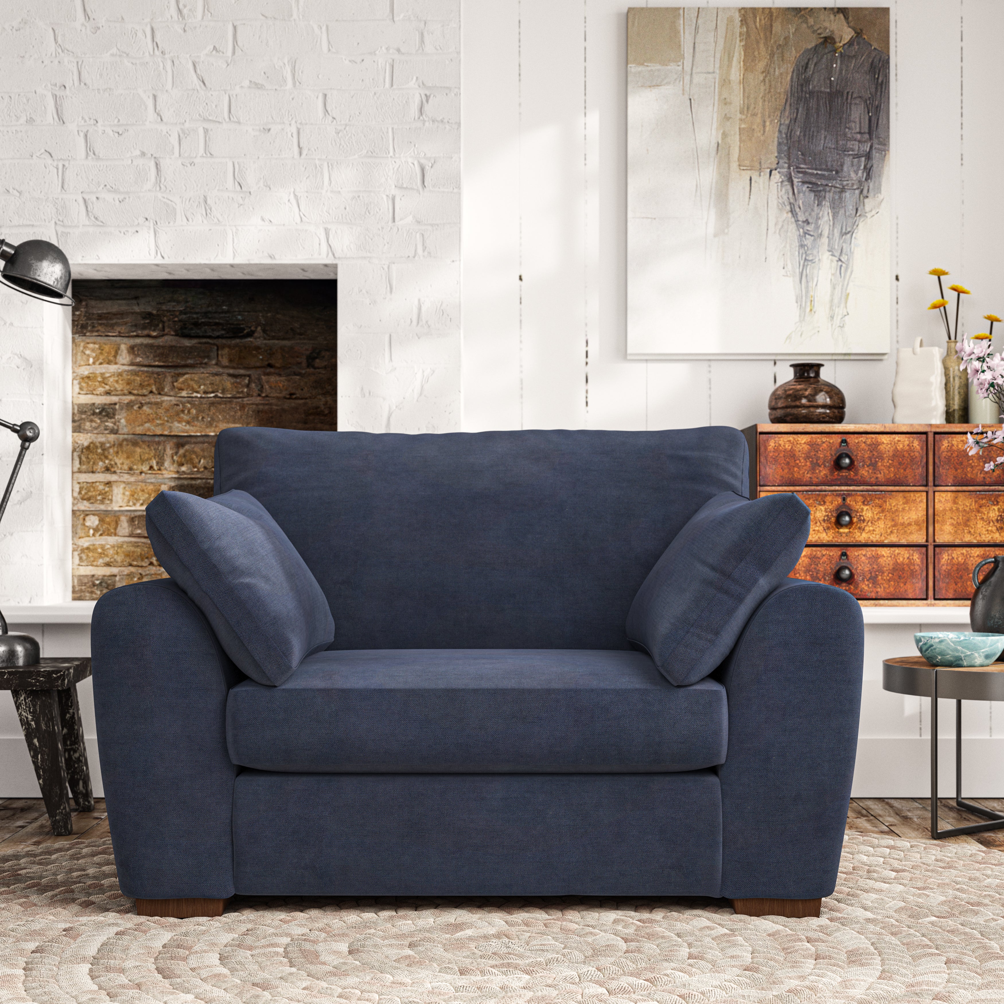 Madison Snuggle Chair Aqua Clean Chenille Navy