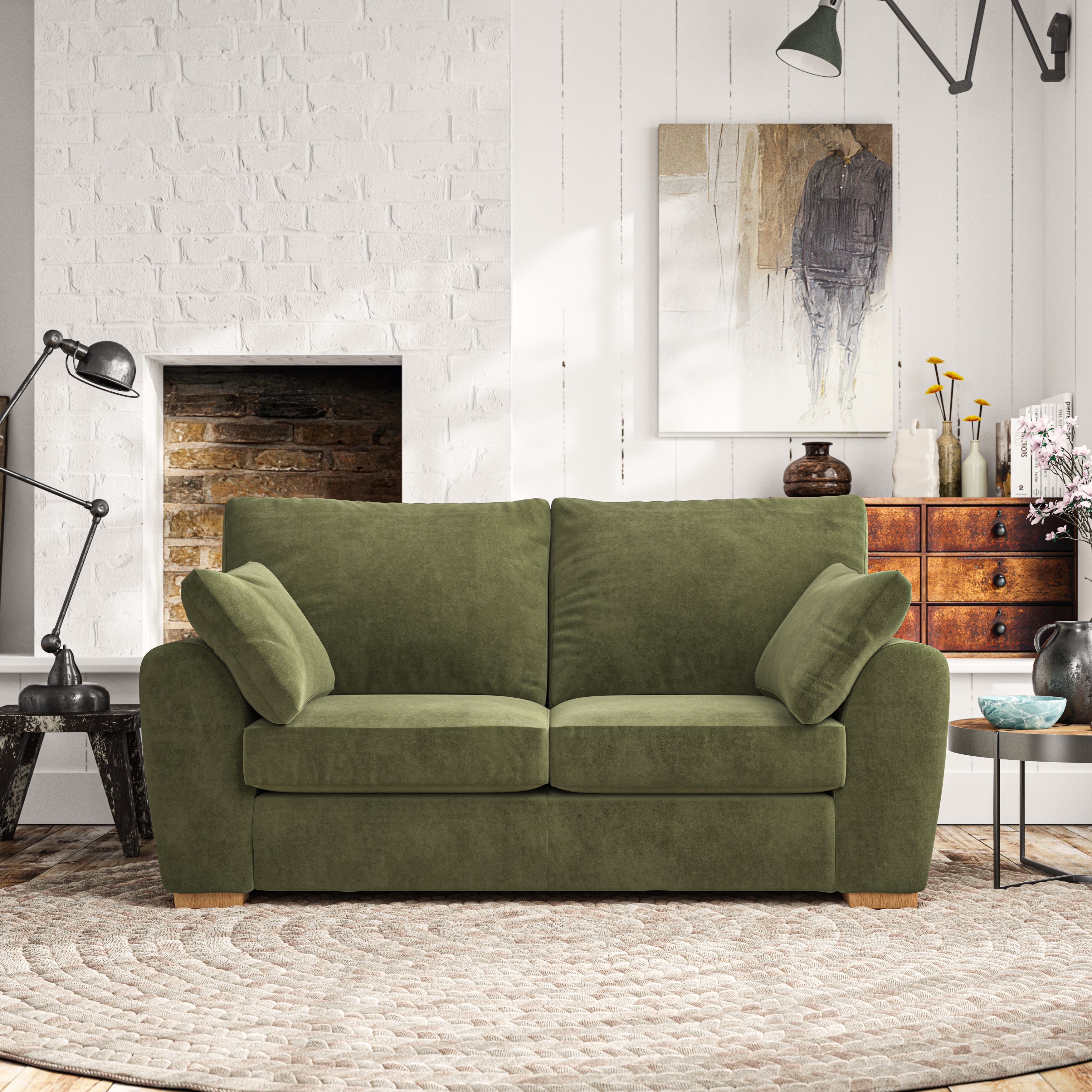 Madison Large 2 Seater Sofa Luxury Velvet Olive