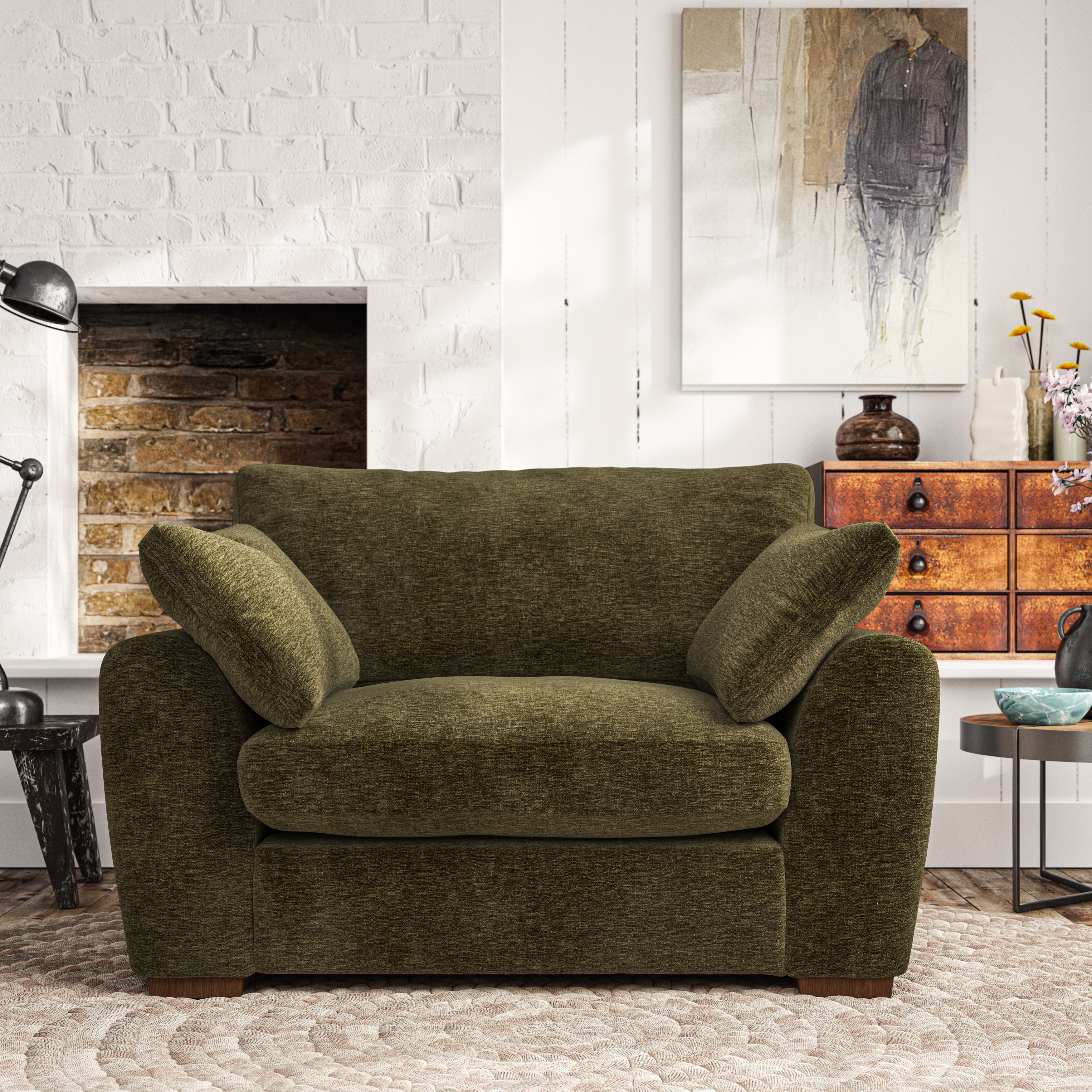 Madison Snuggle Chair Luxury Chenille Olive