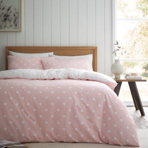 Catherine Lansfield Polka Dot 100 Brushed Cotton Duvet Cover & Pillowcase Set