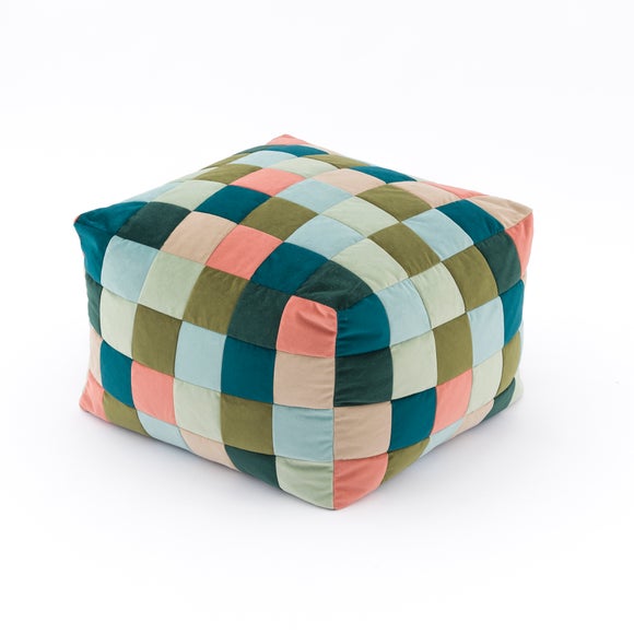 Eliza Blue Patchwork Cube Pouffe