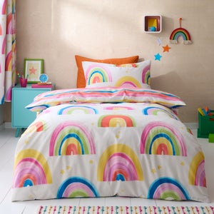 Watercolour Rainbow 100 Cotton Reversible Duvet Cover And Pillowcase Set