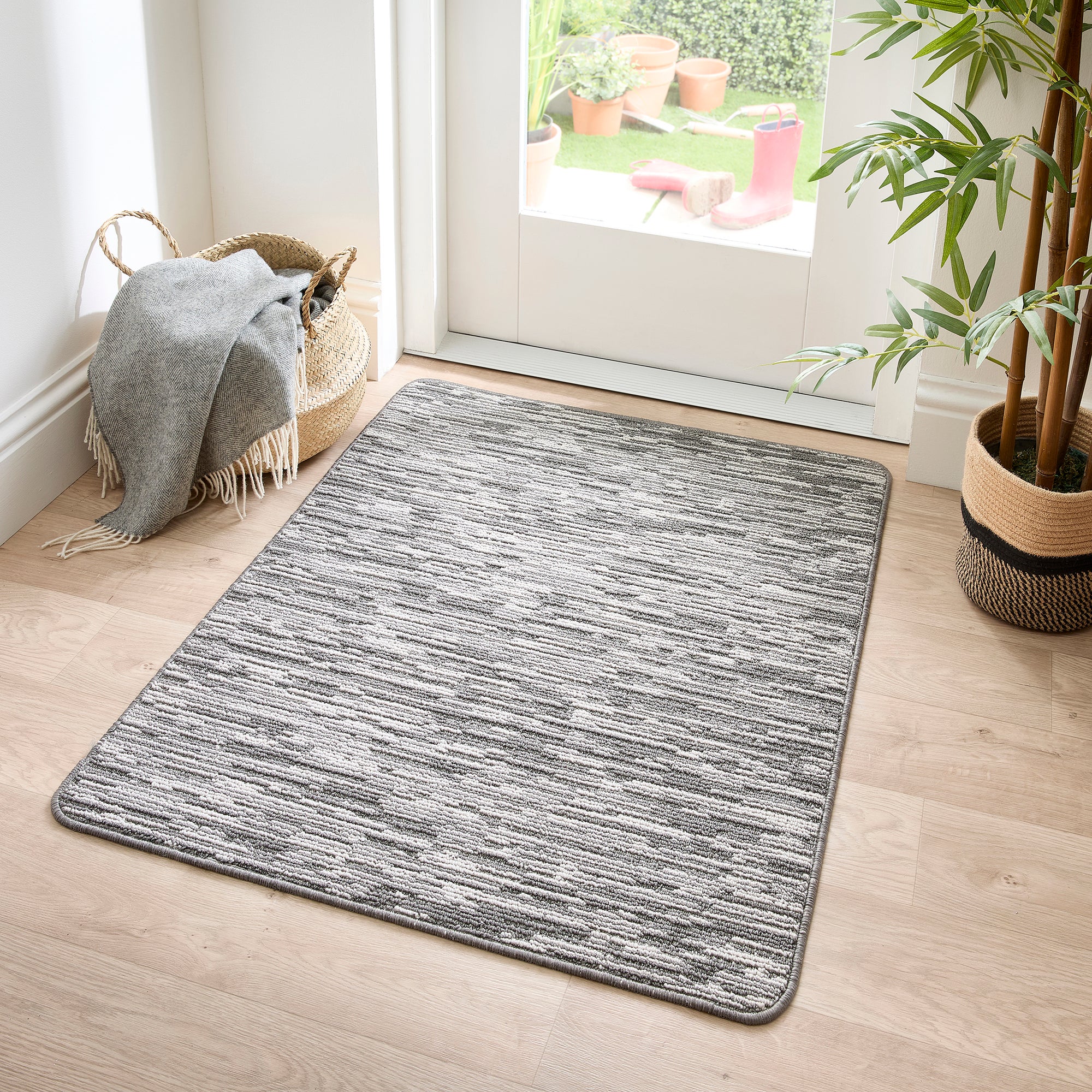 Marvel Boucle Broken Stripe Washable Rug Broken Stripe Grey