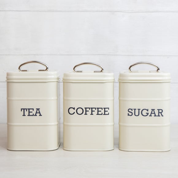 Set of 3 Vintage Style Tea, Coffee and Sugar Canisters