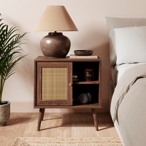 Jordyn Wide Bedside Table- Mango Wood Effect