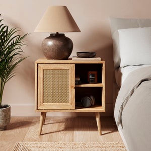 Jordyn Wide Bedside Table- Mango Wood Effect