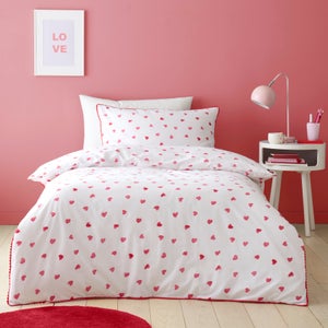 Red Hearts 100 Cotton Duvet Cover And Pillowcase Set